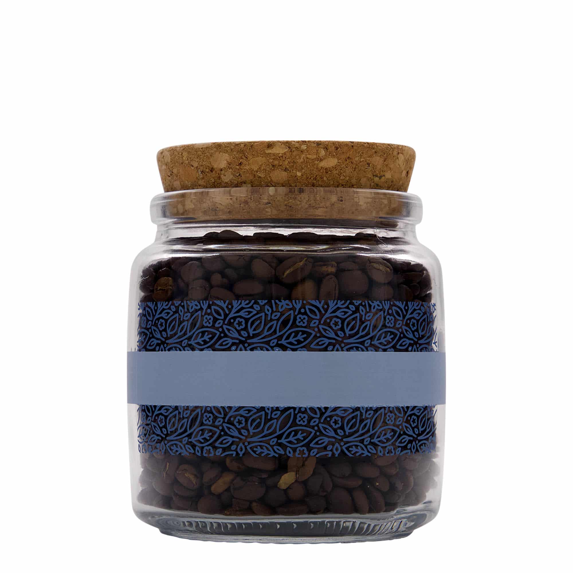 750 ml szklana butelka z korkiem 'Giara', motyw: Naturalmente blu, otwór: korek