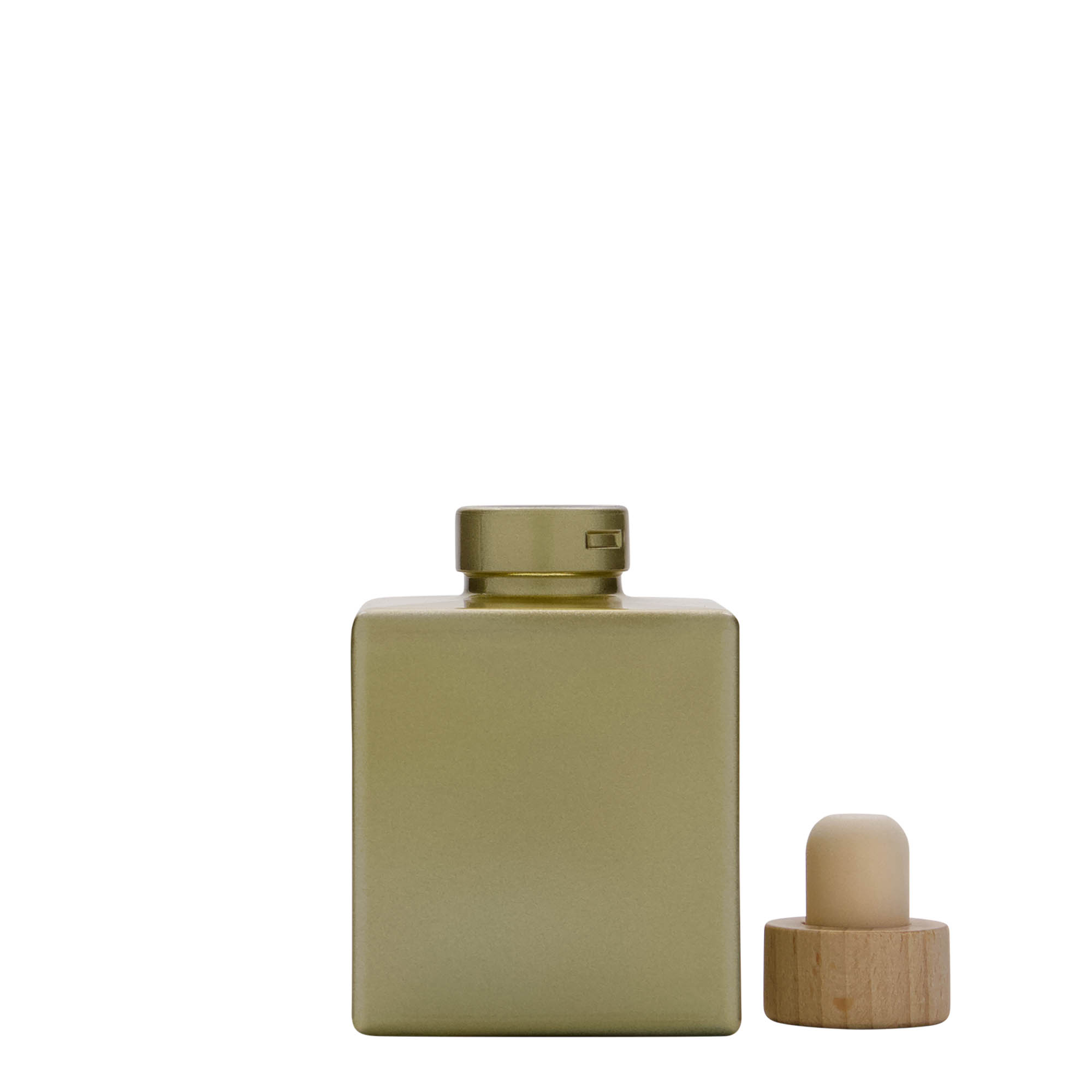 100 ml szklana butelka 'Cube', kwadratowa, złota, wylot: korek