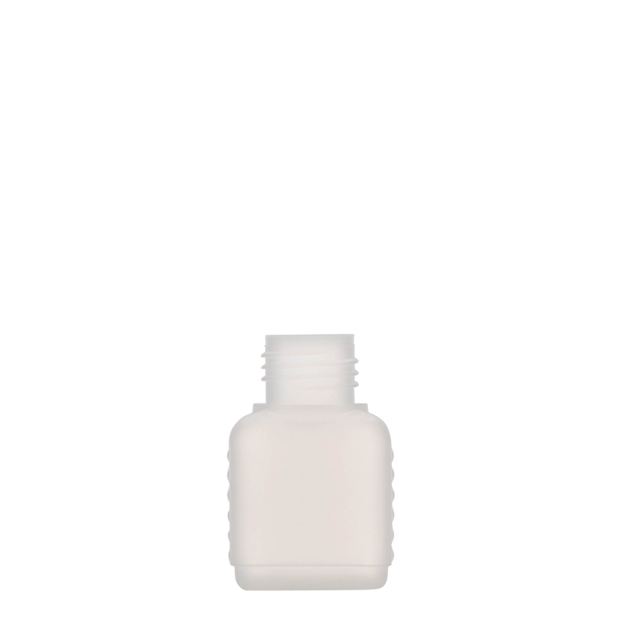 50 ml kanisterkowa butelka, prostokątna, tworzywo HDPE, naturalne, gwint: DIN 25 50 ml kanisterkowa butelka, prostokątna, tworzywo HDPE, naturalne, gwint: DIN 25