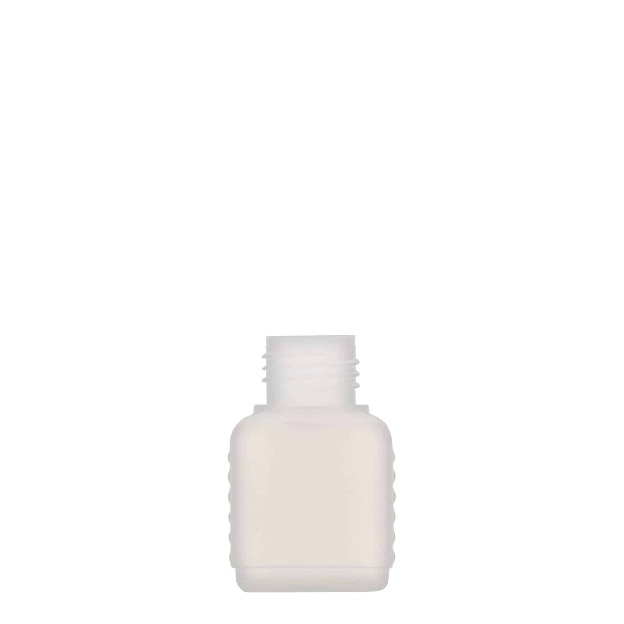 50 ml kanisterkowa butelka, prostokątna, tworzywo HDPE, naturalne, gwint: DIN 25