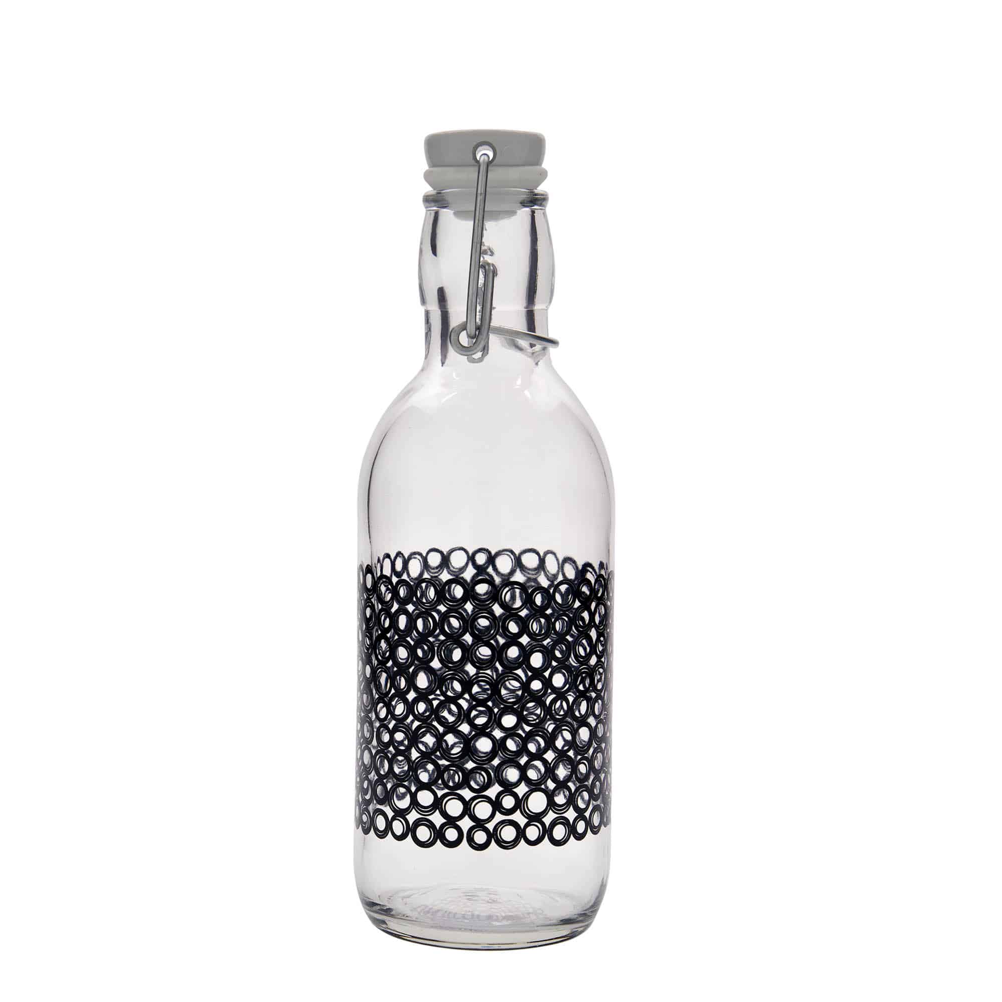 500 ml butelka szklana 'Emilia', wzór: circola nero, zamknięcie: Zamknięcie pałąkowe