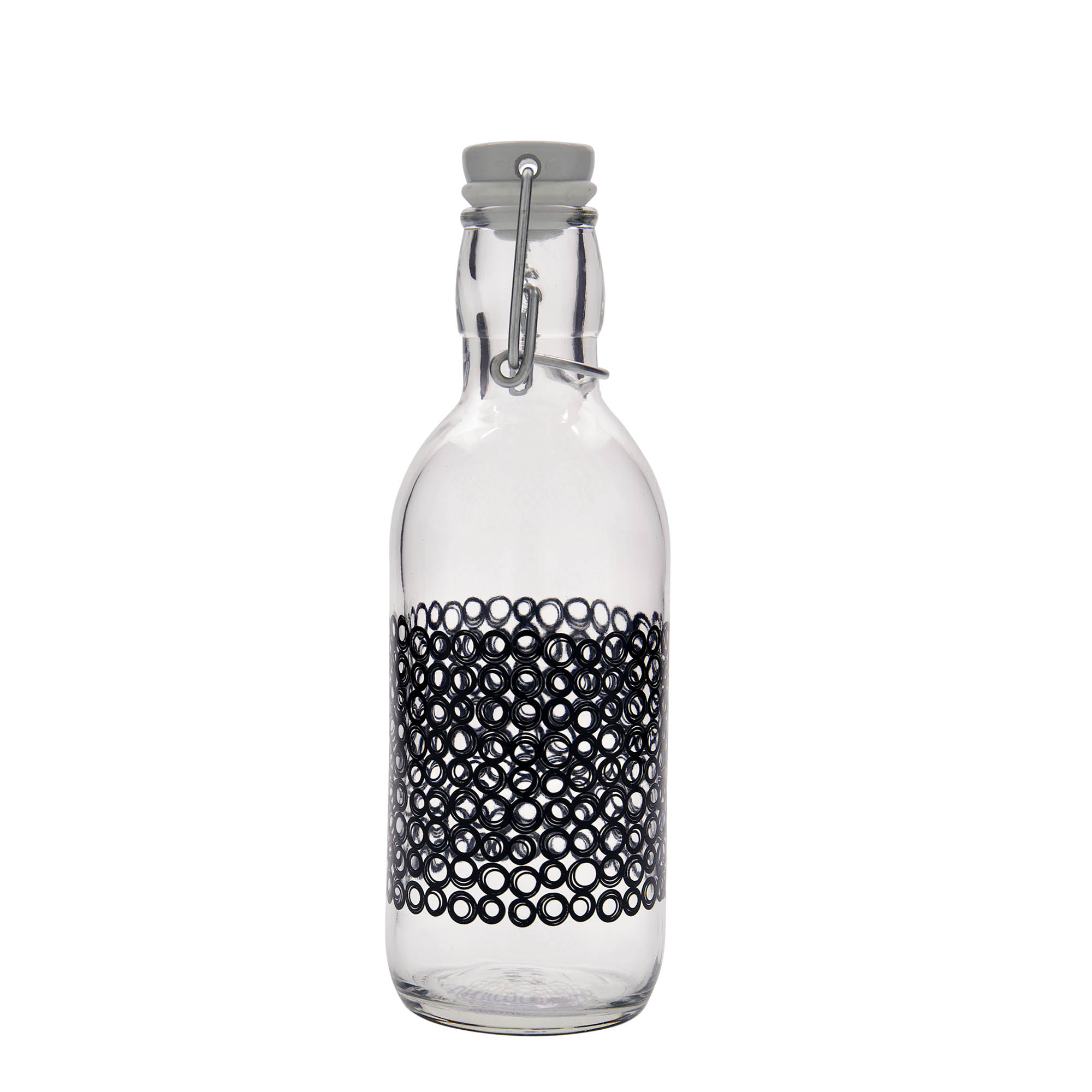 Butelka szklana 500 ml „Emilia”, motyw: Circola nero, korek typu uchwytowego Butelka szklana 500 ml „Emilia”, motyw: Circola nero, korek typu uchwytowego
