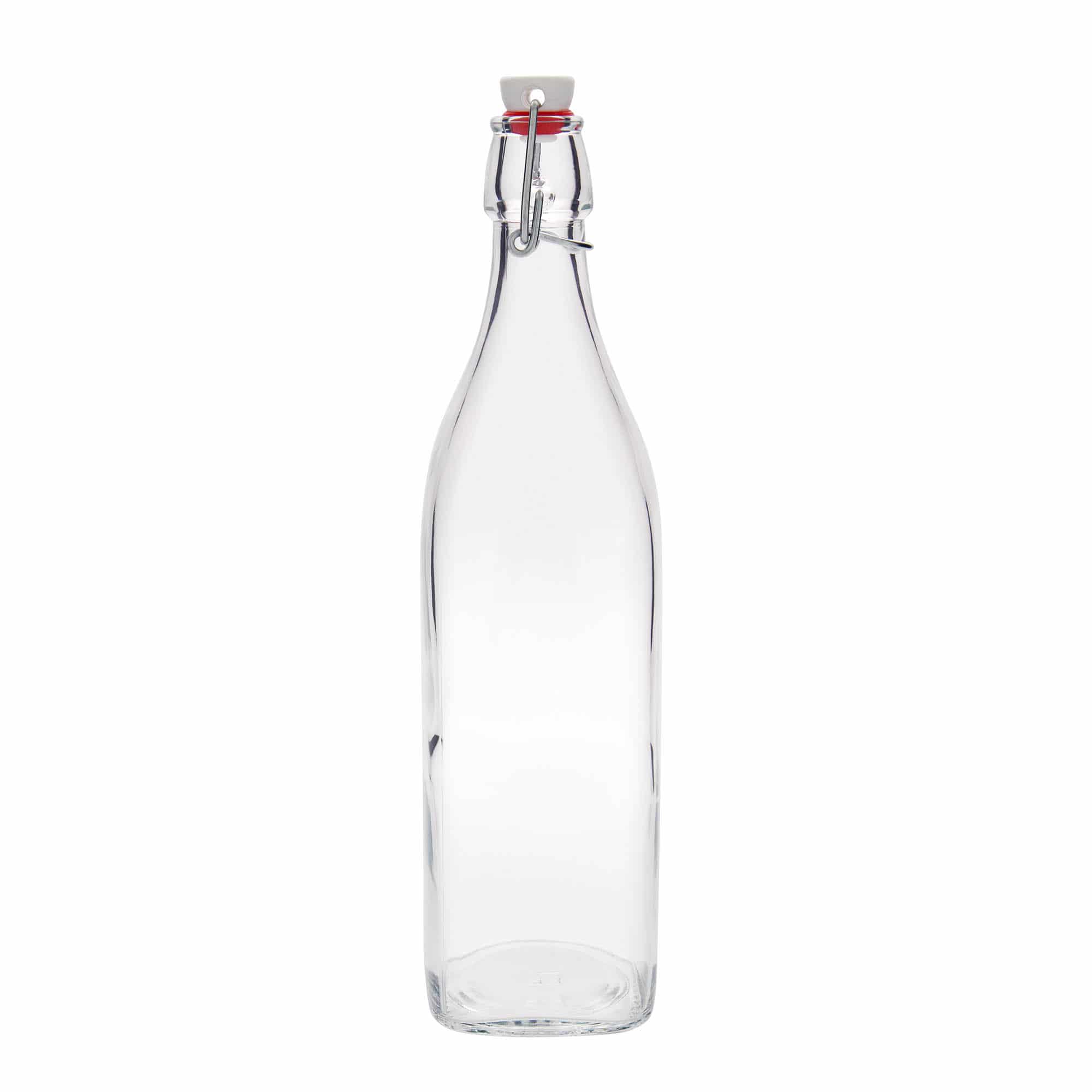 1000 ml butelka szklana 'Swing', kwadratowa, zamknięcie: Zamknięcie pałąkowe