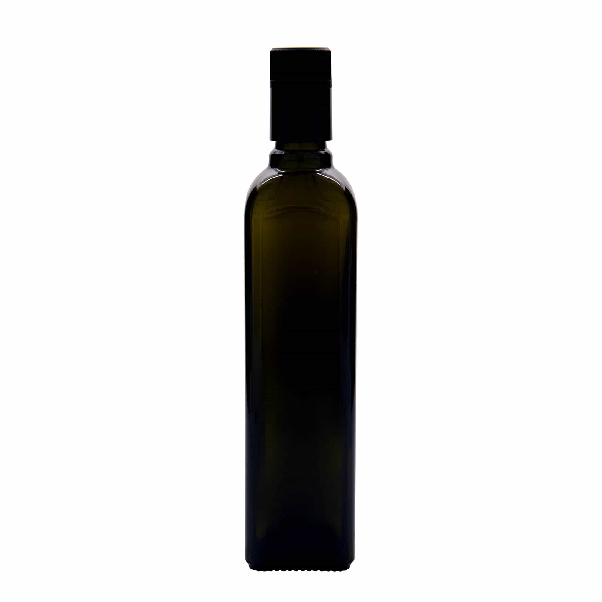 500 ml butelka na ocet/olej 'Quadra', szkło, kwadratowa, kolor zielony antyczny, zamknięcie: DOP