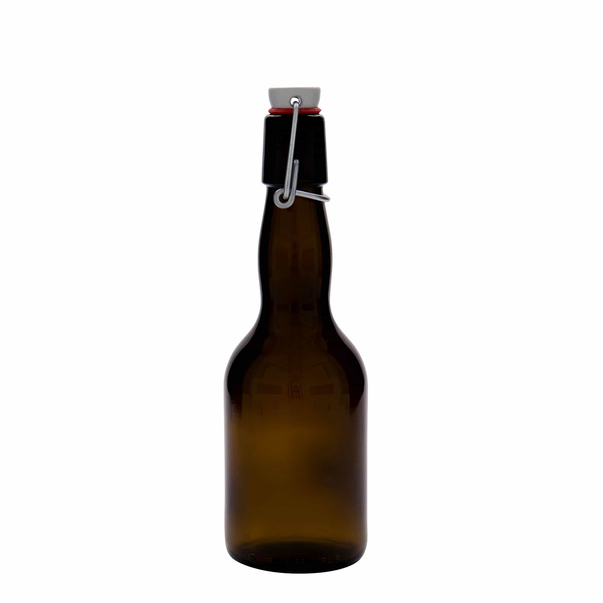330 ml butelka piwa z szyjką, szkło, brązowa, zakończenie: zamknięcie na klamrę