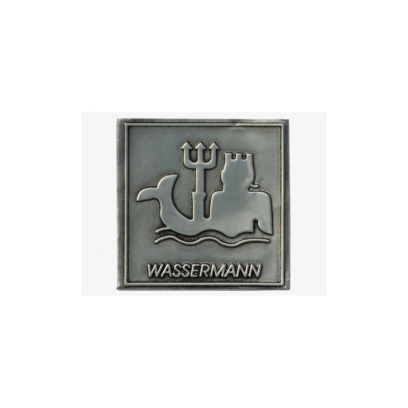 Etykieta cynowa „Wodnik”, kwadratowa, metalowa, srebrna