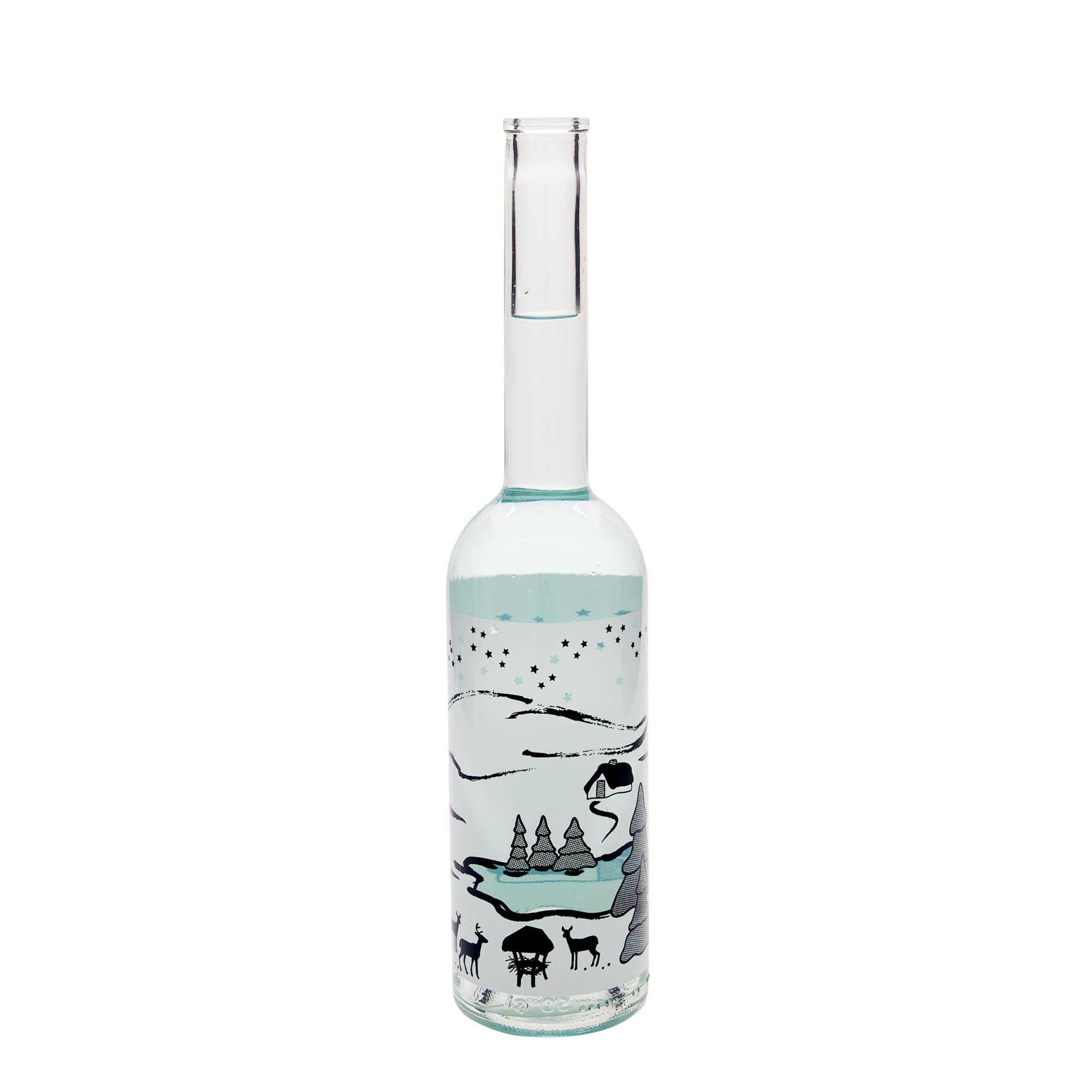 500 ml butelka szklana 'Opera', wzór: zimowe marzenie bianco, zamknięcie: korek