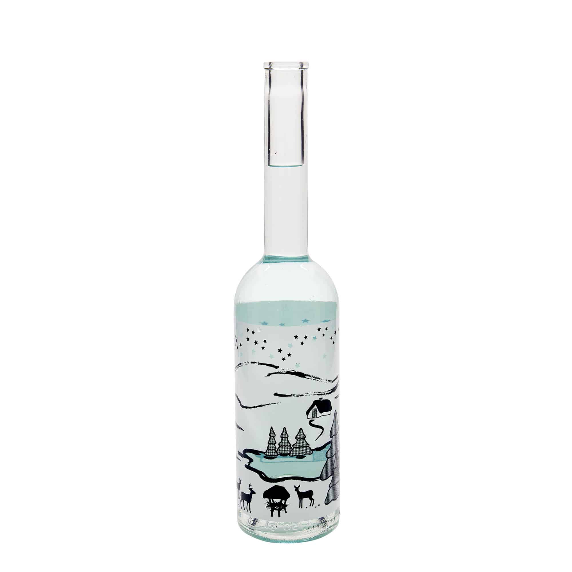 500 ml butelka szklana 'Opera', wzór: zimowe marzenie bianco, zamknięcie: korek