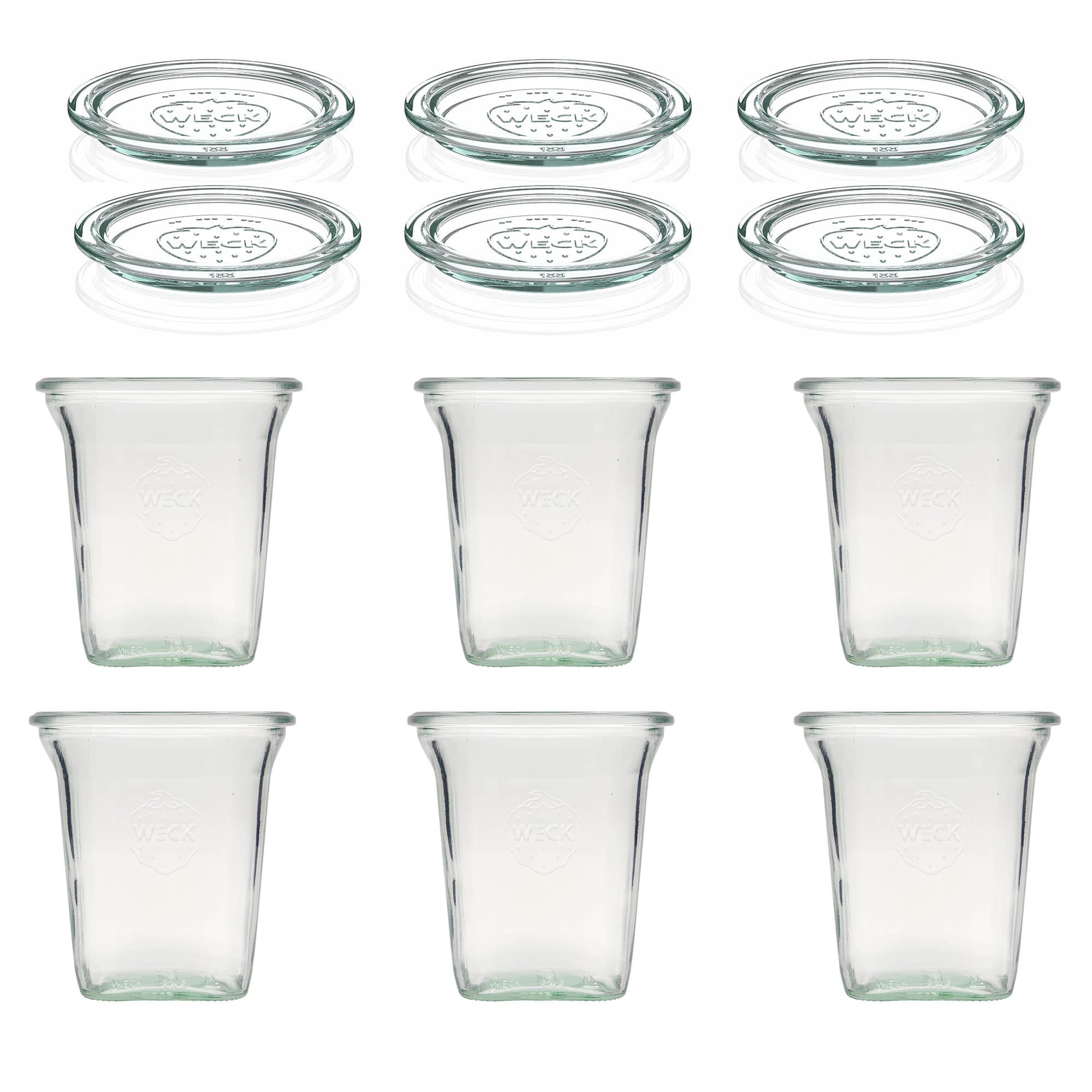 6x 545 ml WECK-Quadroglas z szklanym wieczkiem RR 100