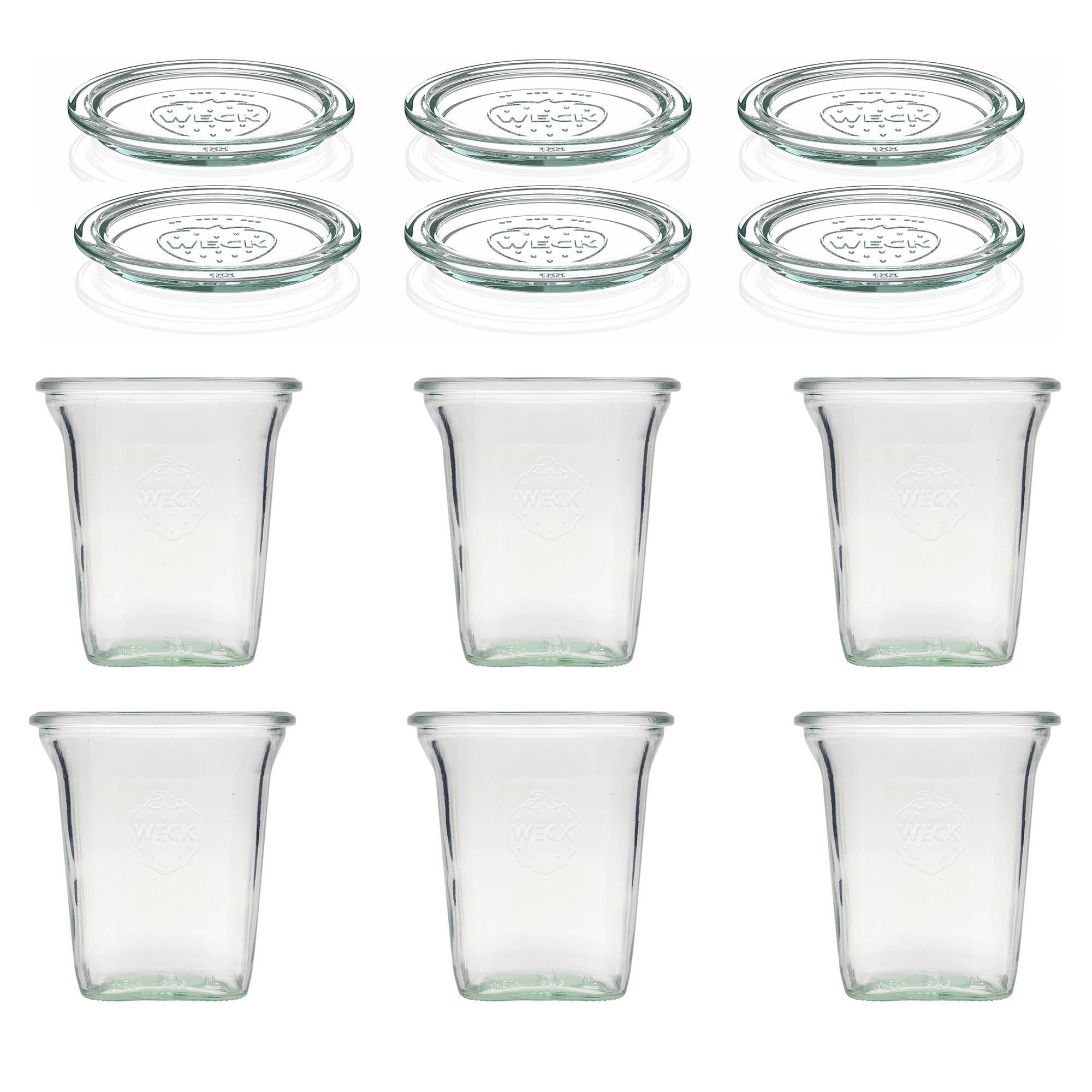6x 545 ml WECK-Quadroglas z szklanym wieczkiem RR 100
