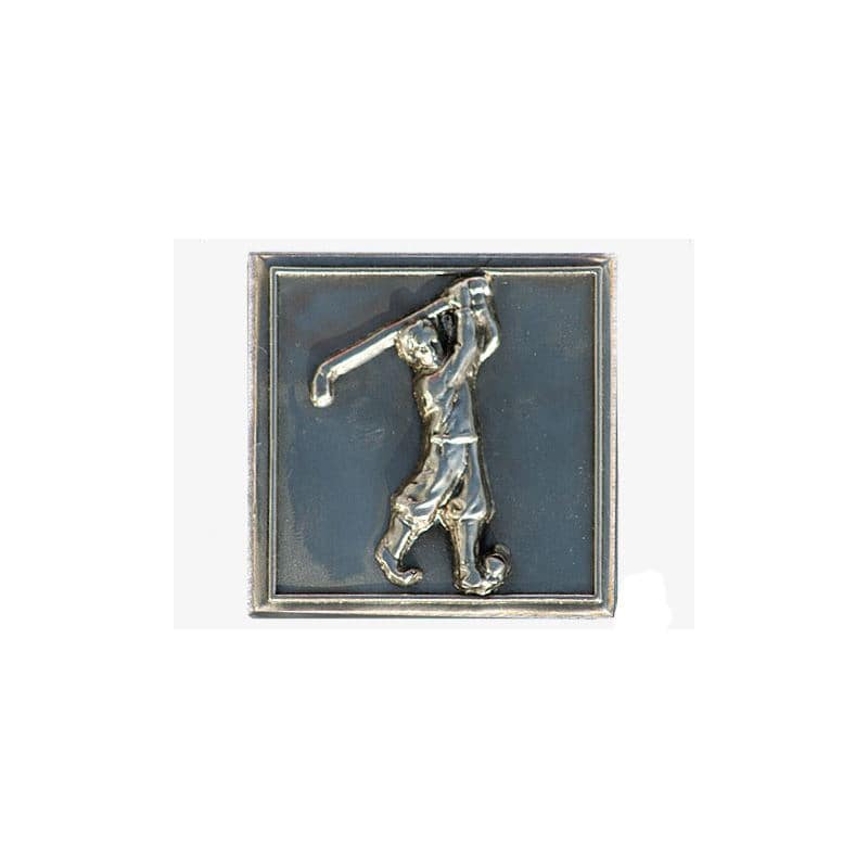 Etykieta cynowa 'Golfista', kwadratowa, metal, kolor srebrny