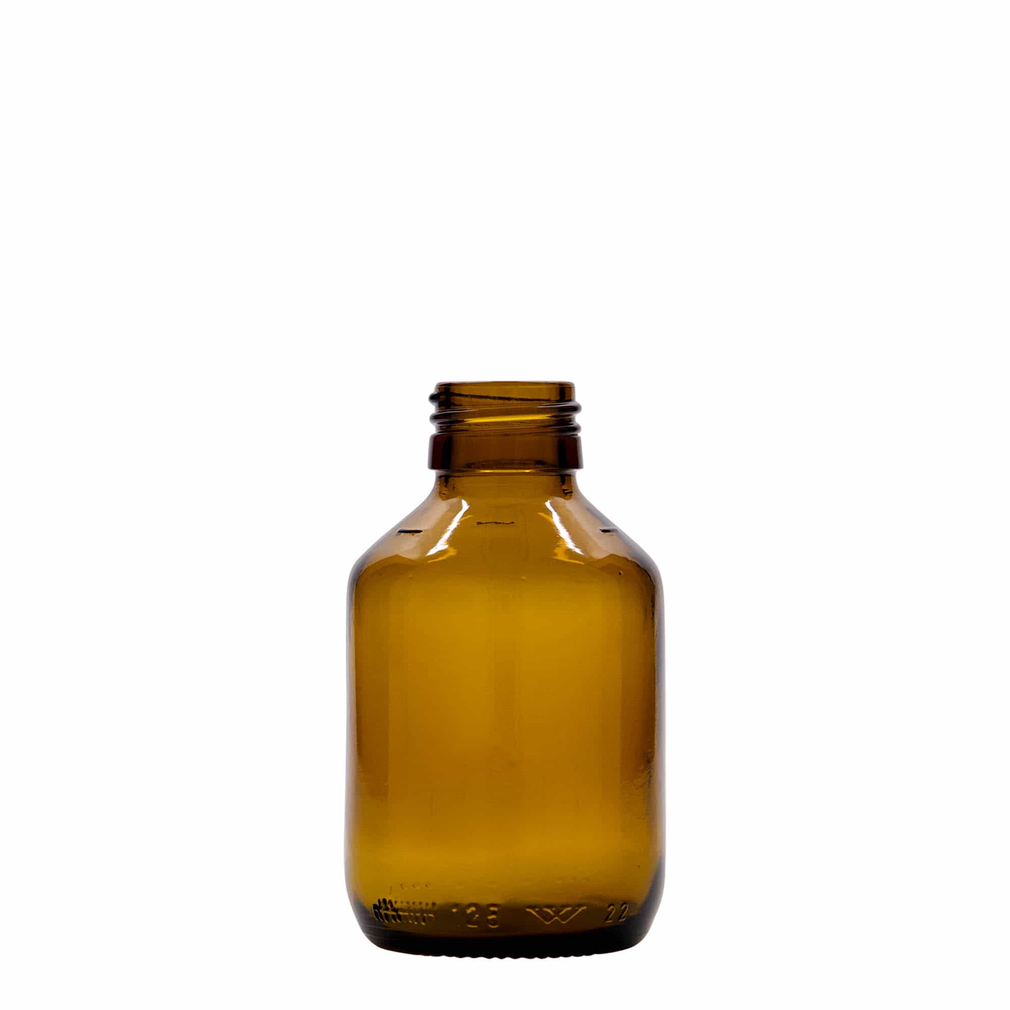 125 ml butelka medyczna, brązowa, szkło, szyjka: PP 28