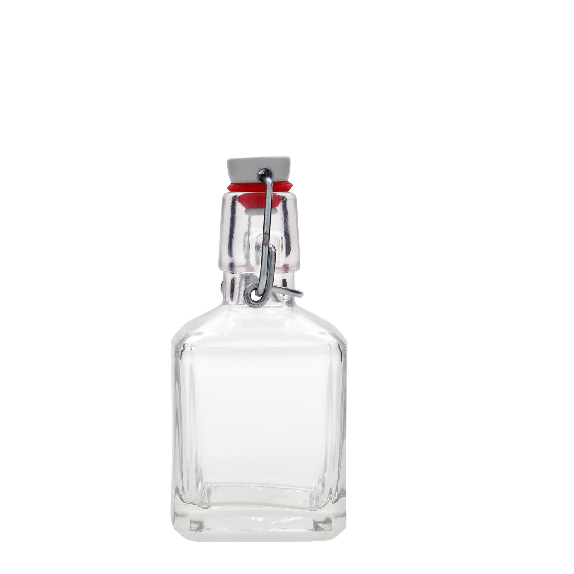 200 ml szklana butelka „Kubica”, kwadratowa, otwór: zamknięcie na zatrzask 200 ml szklana butelka „Kubica”, kwadratowa, otwór: zamknięcie na zatrzask