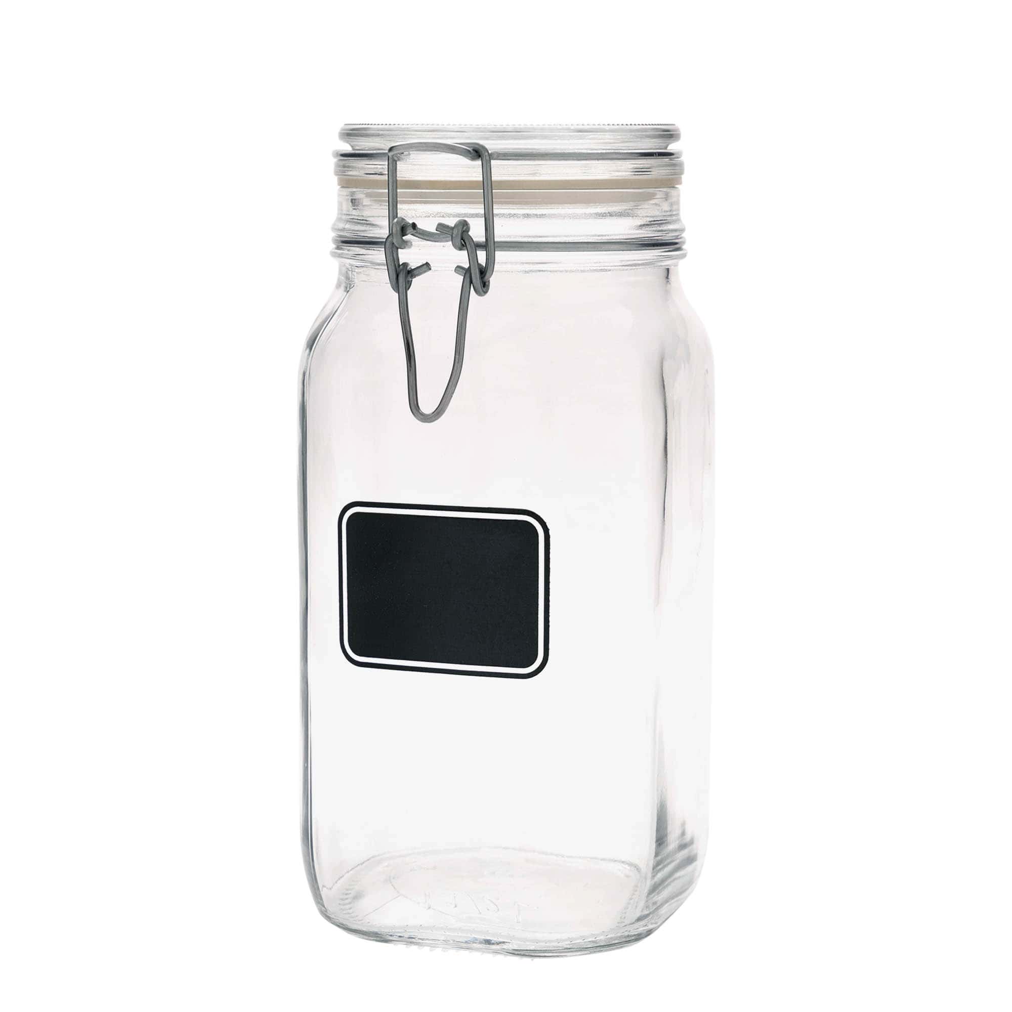 1.500 ml słoik z drucianym zamknięciem „Fido”, wzór: pole na etykietę, kwadratowy, wylew: zamknięcie druciane 1.500 ml słoik z drucianym zamknięciem „Fido”, wzór: pole na etykietę, kwadratowy, wylew: zamknięcie druciane