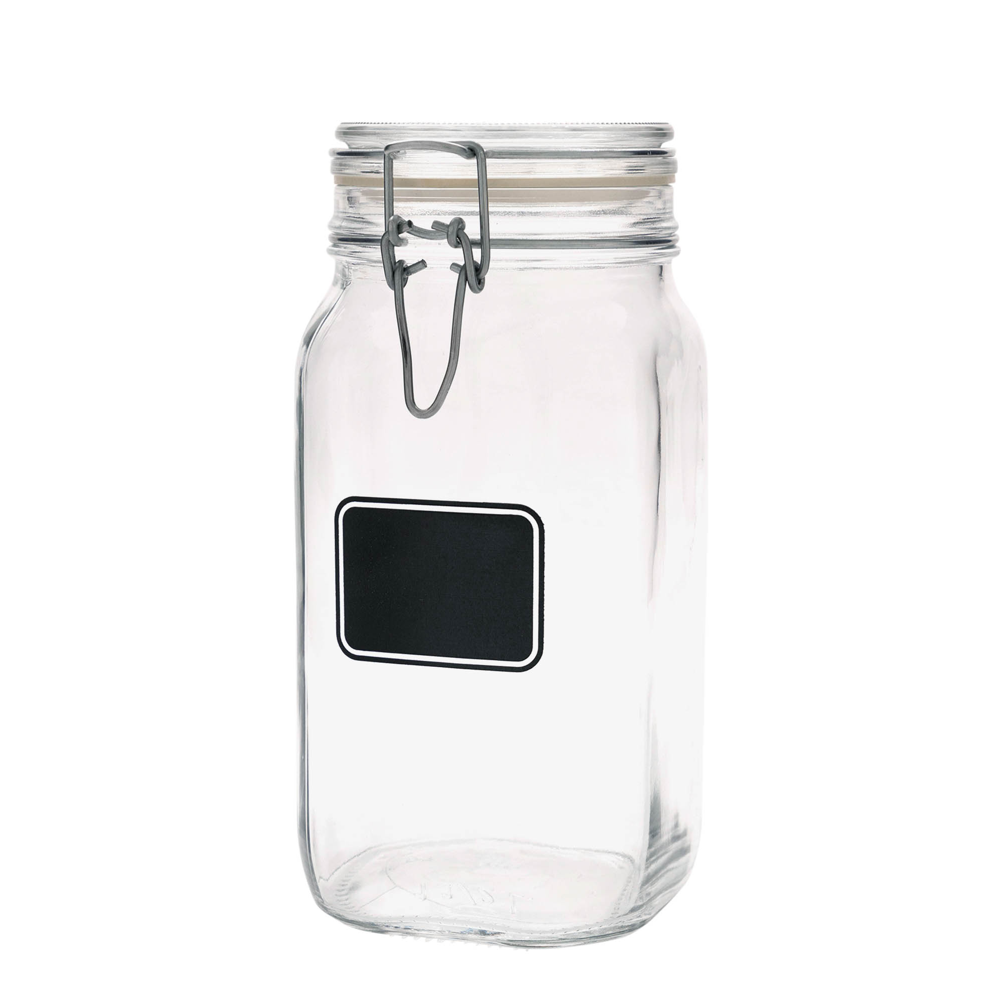 1.500 ml słoik z drucianym zamknięciem „Fido”, wzór: pole na etykietę, kwadratowy, wylew: zamknięcie druciane 1.500 ml słoik z drucianym zamknięciem „Fido”, wzór: pole na etykietę, kwadratowy, wylew: zamknięcie druciane