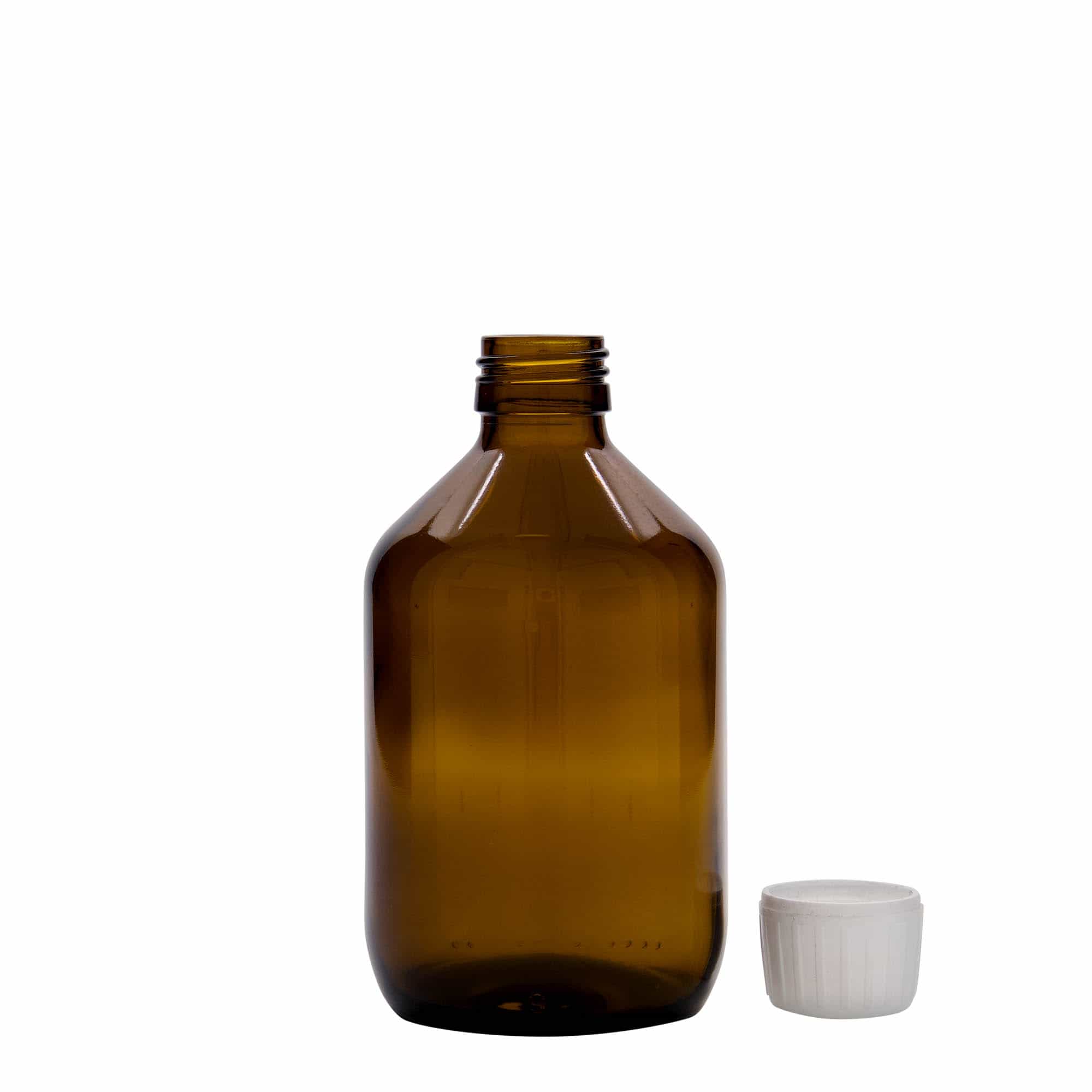 300 ml butelka farmaceutyczna, kolor brązowy, szkło, zamknięcie: PP 28