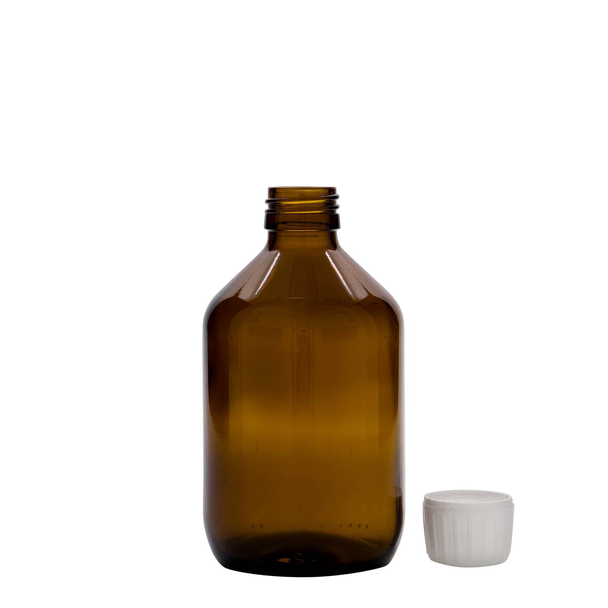 300 ml butelka medyczna, brązowa, szkło, gwint: PP 28