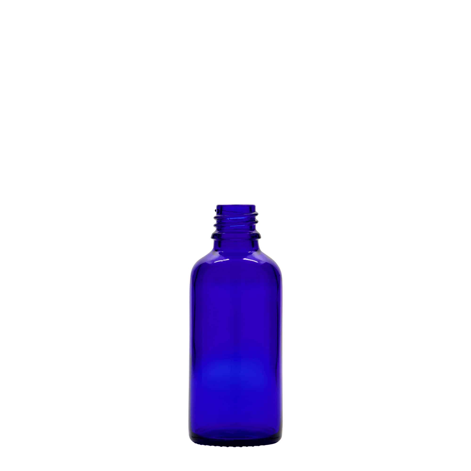 50 ml butelka farmaceutyczna, szkło, kolor błękit królewski, zamknięcie: DIN 18