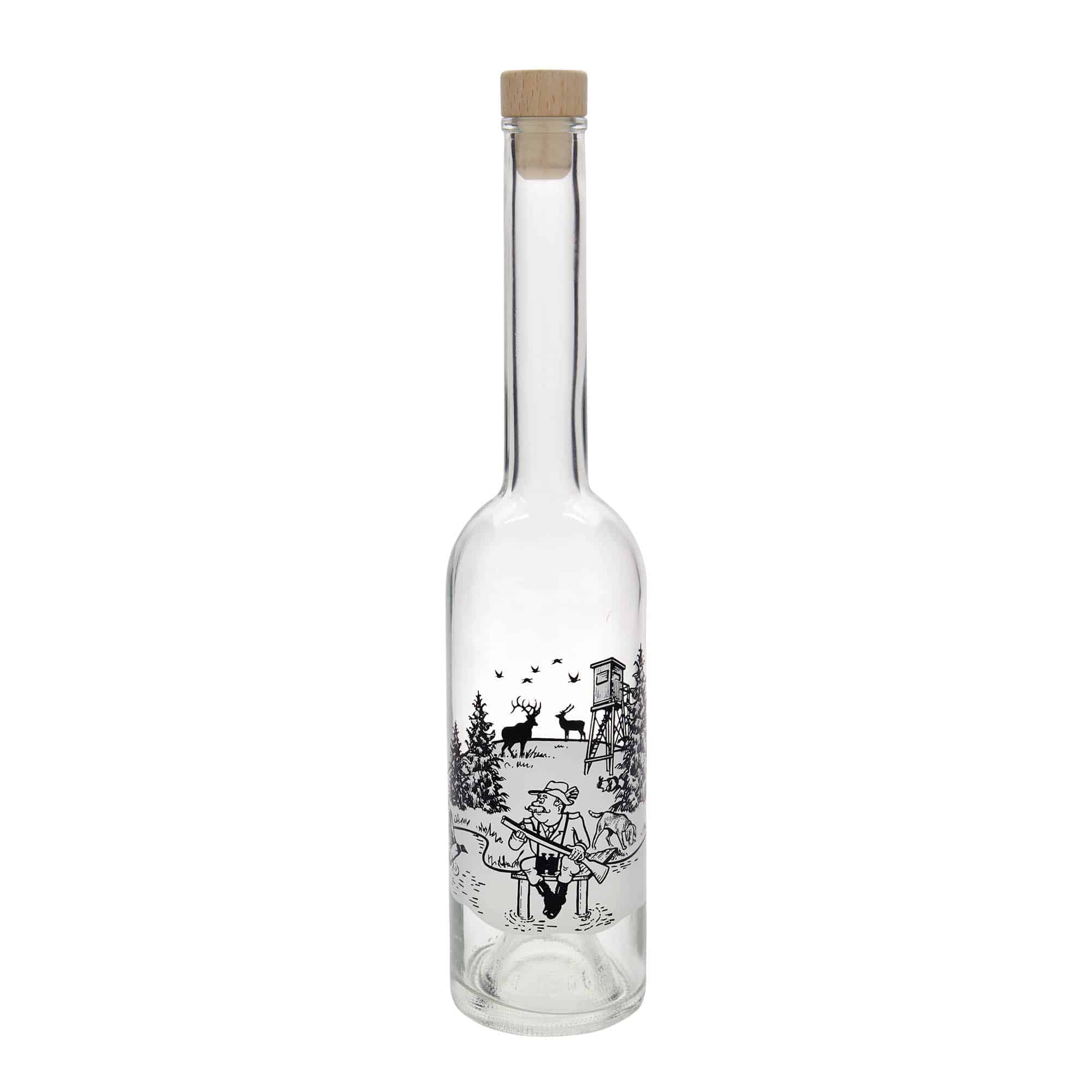 500 ml butelka szklana 'Opera', wzór: myśliwy, zamknięcie: korek
