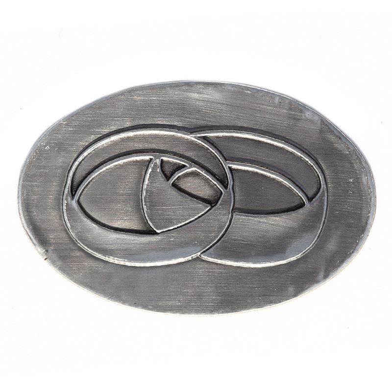 Etykieta cynowa 'Obrączki ślubne', owalna, metal, kolor srebrny