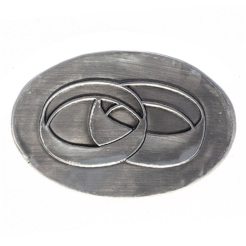 Etykieta cynowa „Obrączki”, owalna, metal, srebrna