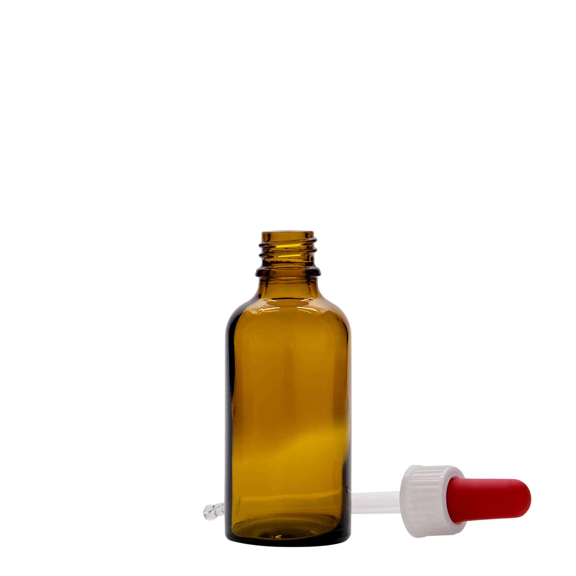 50 ml butelka farmaceutyczna z pipetą, szkło, kolor brązowo-czerwony, zamknięcie: DIN 18