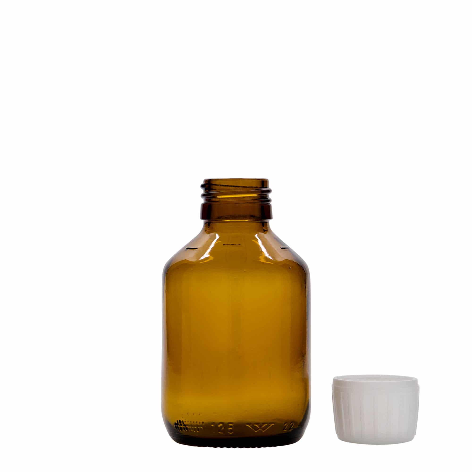 125 ml butelka farmaceutyczna, kolor brązowy, szkło, zamknięcie: PP 28