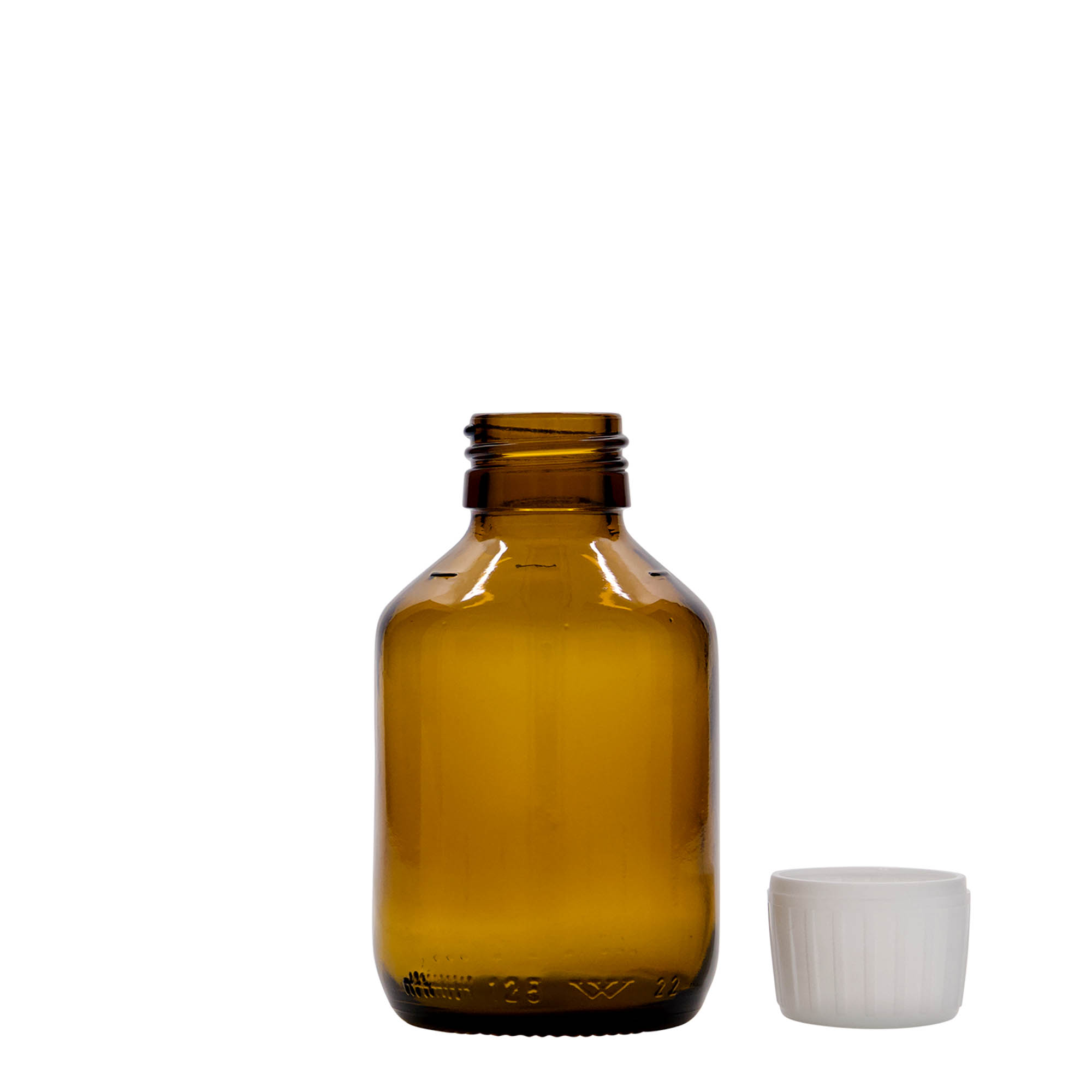 125 ml butelka medyczna, brązowa, szkło, szyjka: PP 28