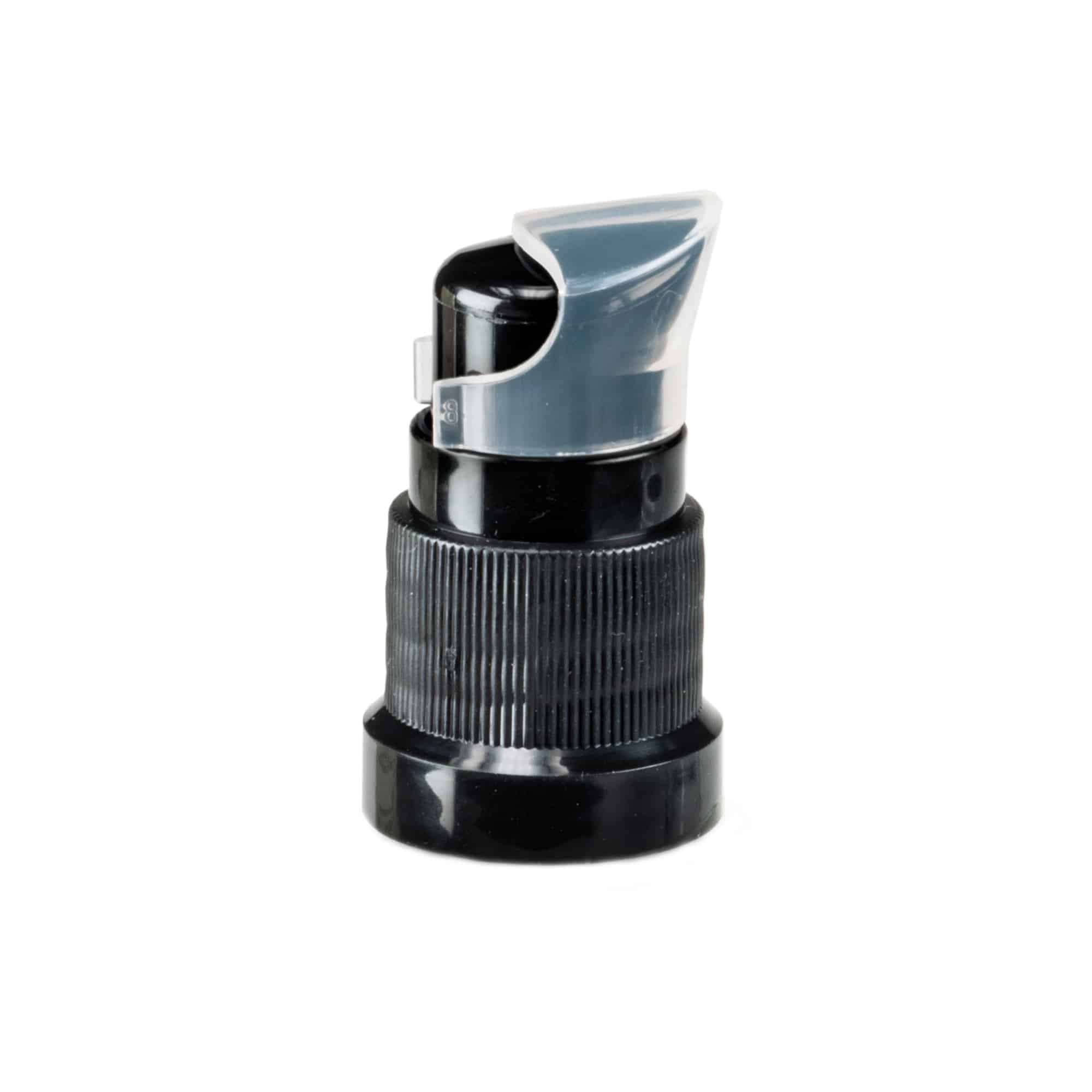 Zakrętka z pompką do lotionu, tworzywo sztuczne PP, czarna, do wylotu: DIN 18