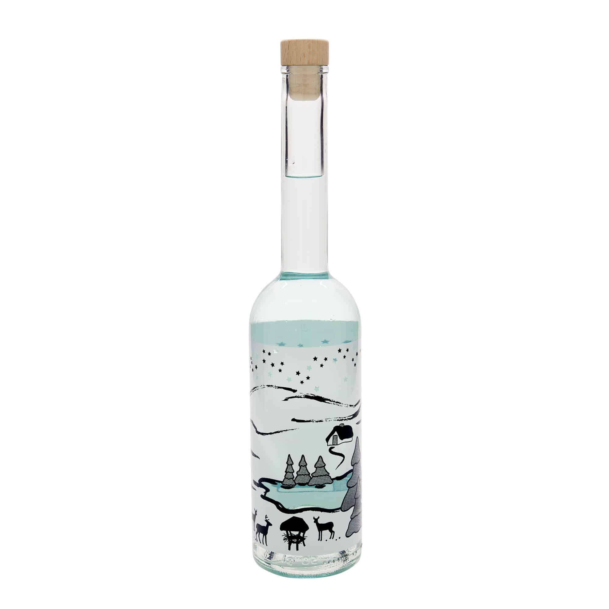 500 ml butelka szklana 'Opera', wzór: zimowe marzenie bianco, zamknięcie: korek