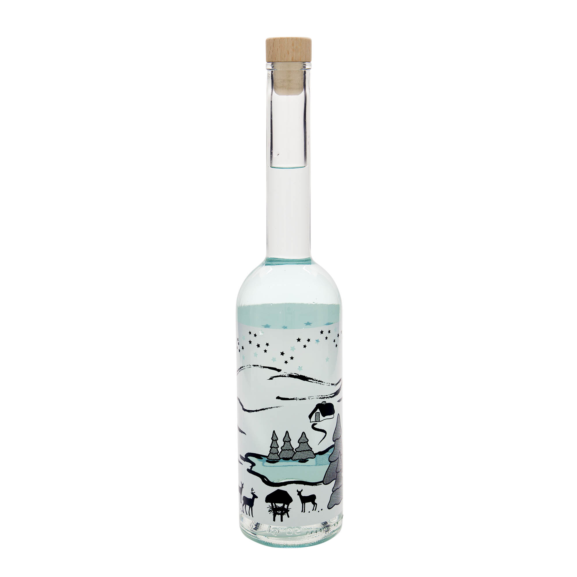 500 ml butelka szklana 'Opera', motyw: Zimowy sen-Bianco, szyjka: korek