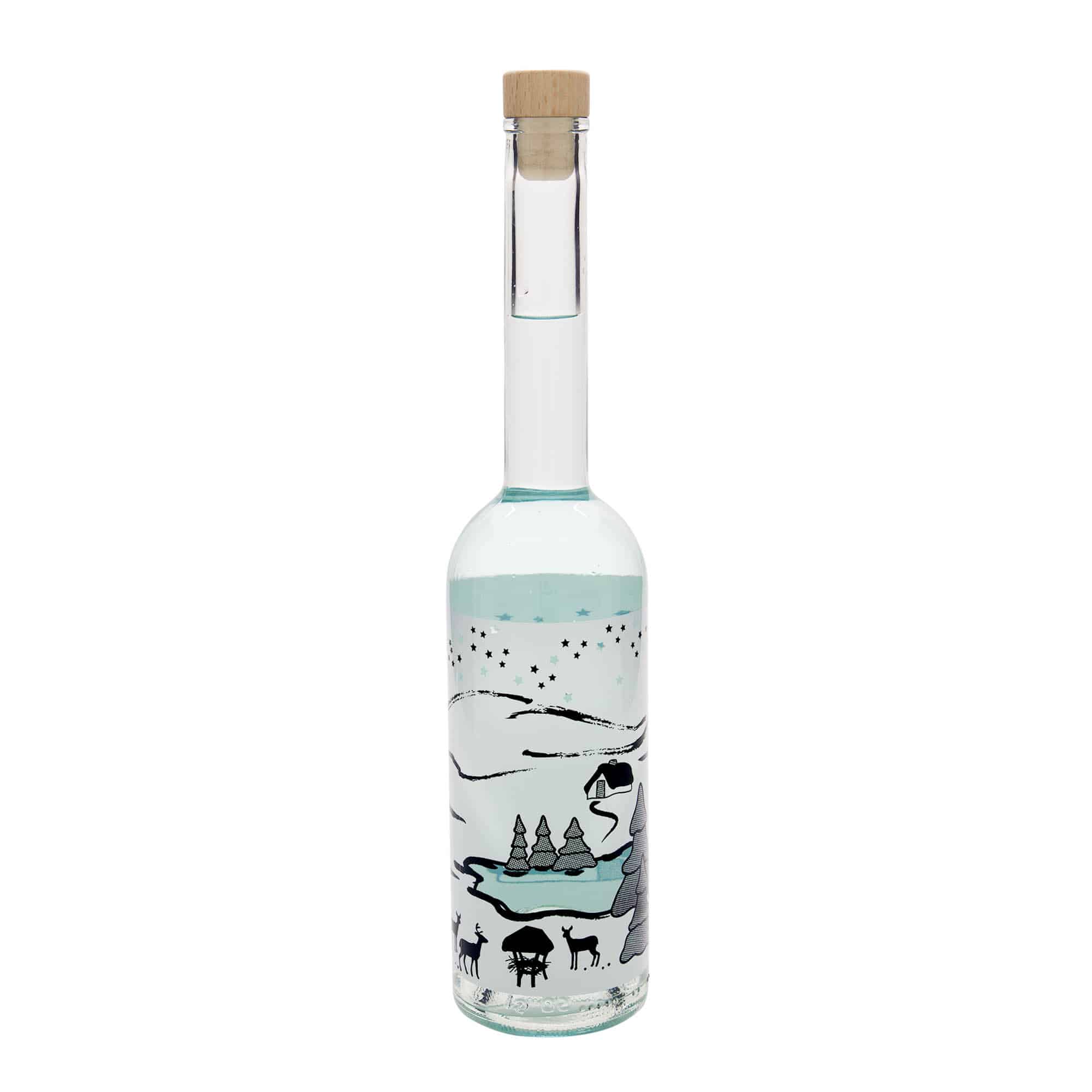 500 ml butelka szklana 'Opera', motyw: Zimowy sen-Bianco, szyjka: korek