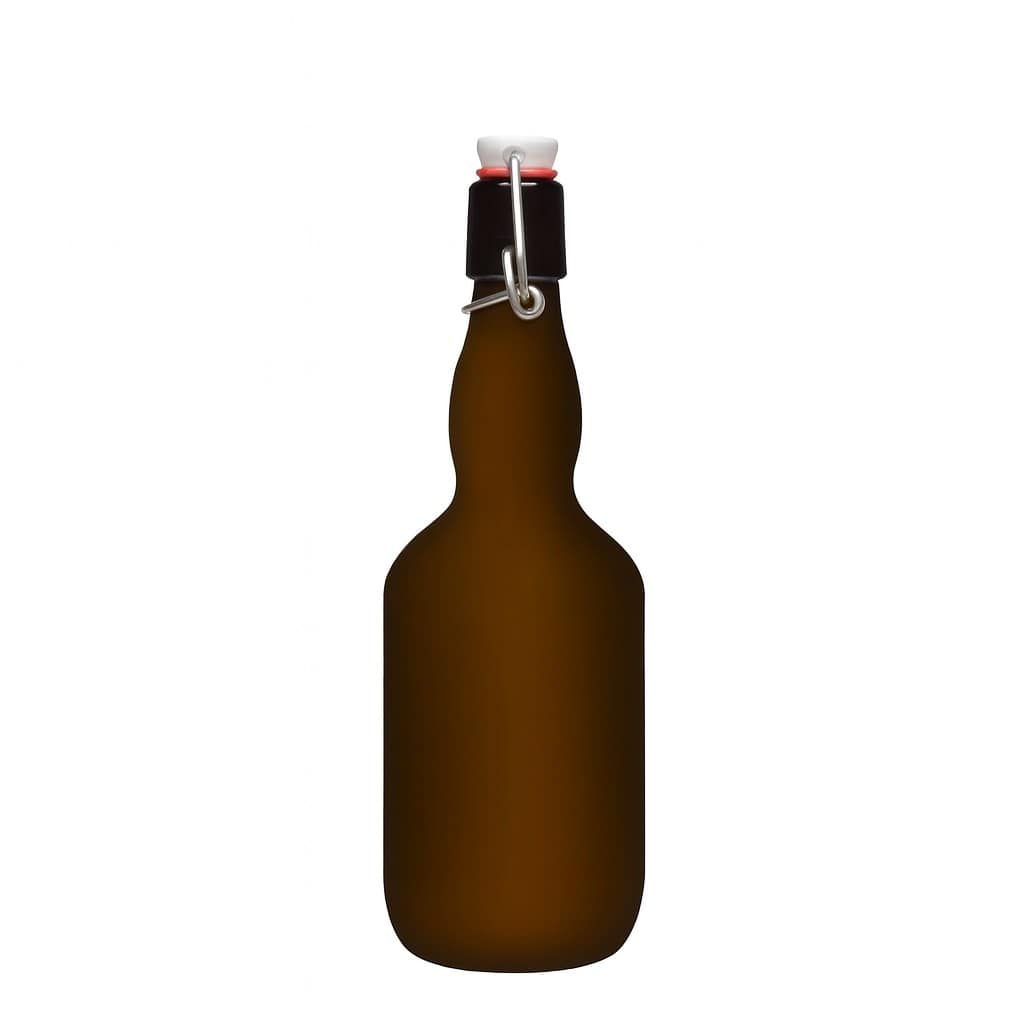 500 ml butelka piwna z szyjką kropfową, szkło, antyczny zielony, otwór: zamknięcie na klamrę