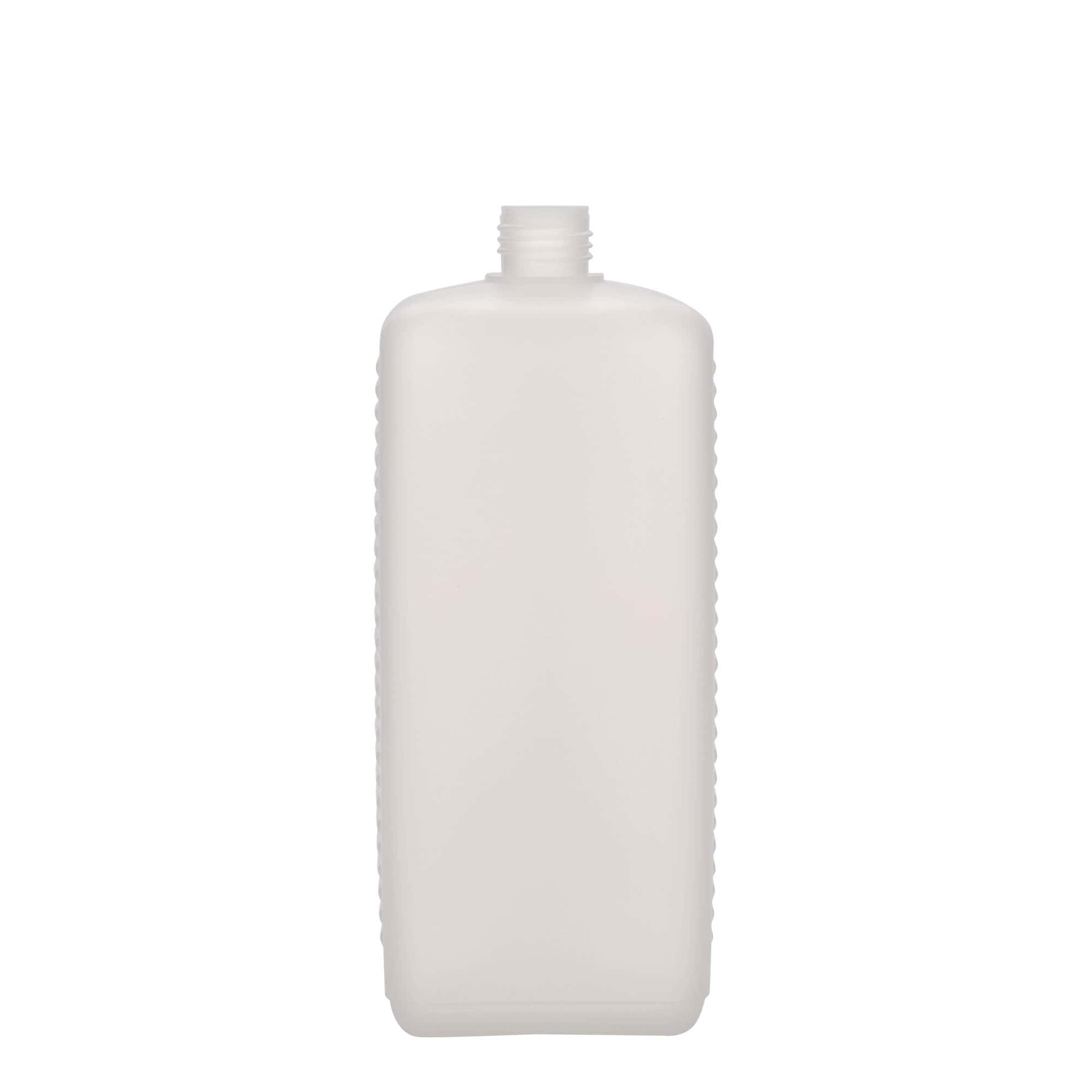 1.000 ml kanisterkowa butelka, prostokątna, tworzywo HDPE, naturalna, gwint: DIN 25 EPE