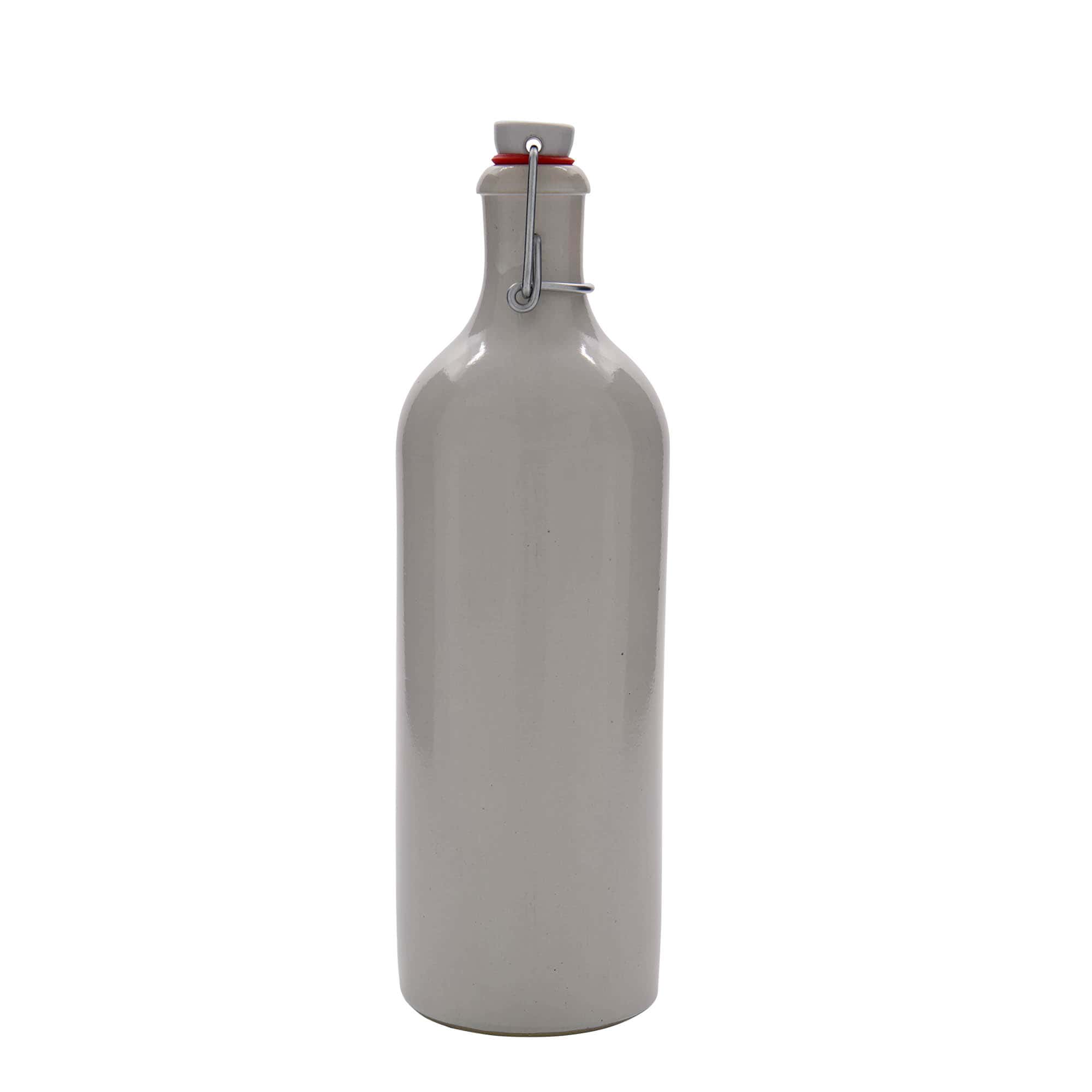 750 ml dzban gliniany, kamionkowy, biały, z otworem: zamknięcie na klamrę
