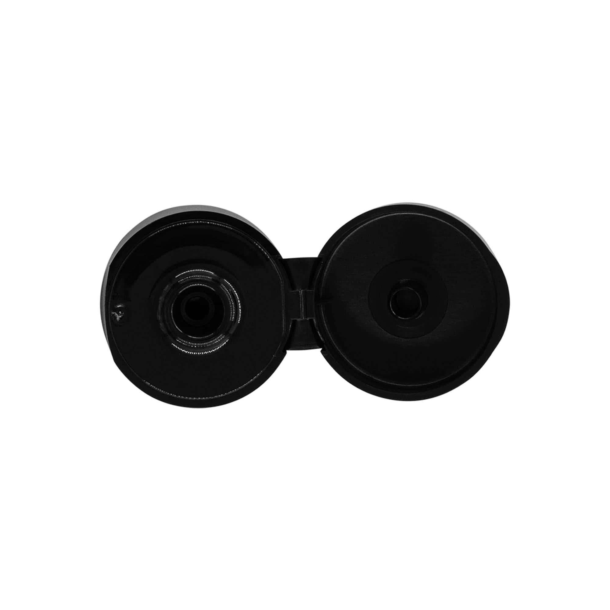 Zakrętka z zawiasem, tworzywo sztuczne PP, czarna, do gwintu: 24/410