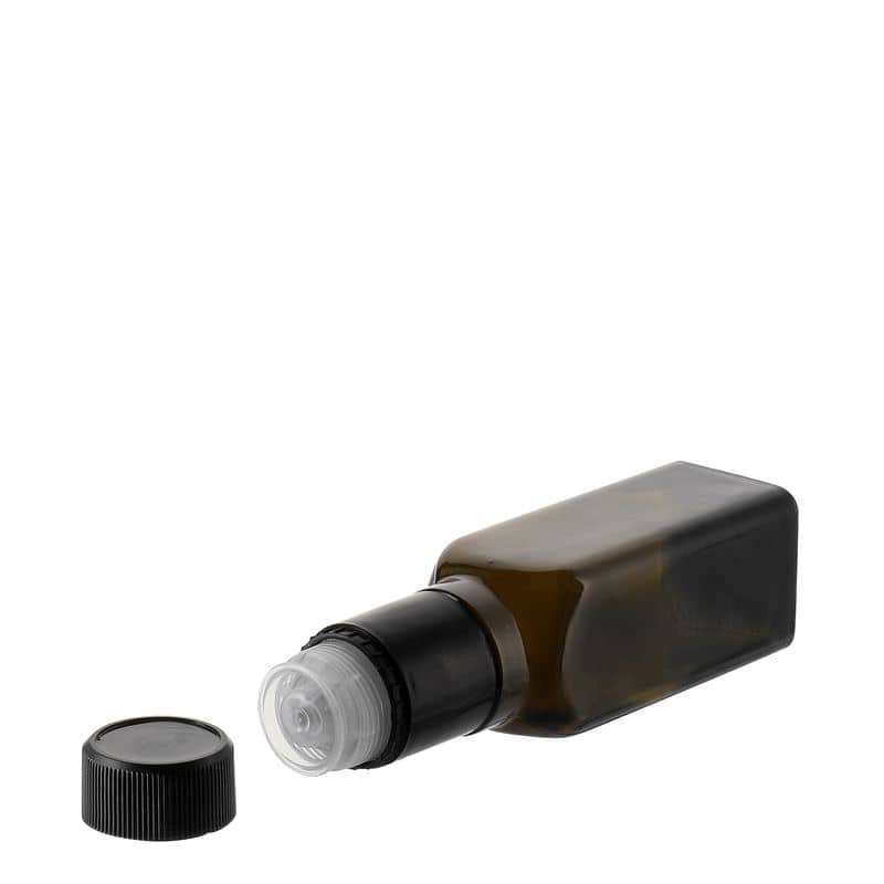 100 ml butelka na ocet/olej 'Quadra', szkło, kwadratowa, kolor zielony antyczny, zamknięcie: DOP