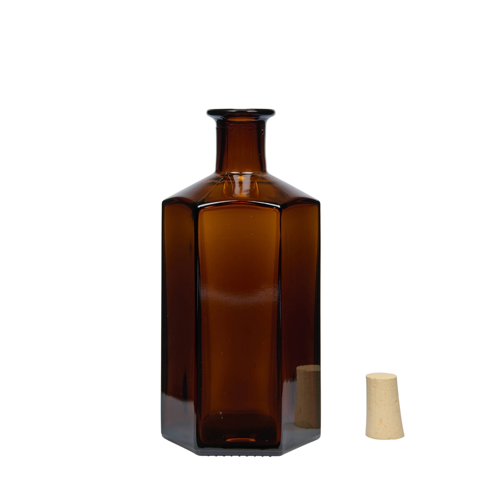 500 ml butelka szklana aptekarza 'Jimmy', sześciokątna, brązowa, wylot: korek 500 ml butelka szklana aptekarza 'Jimmy', sześciokątna, brązowa, wylot: korek