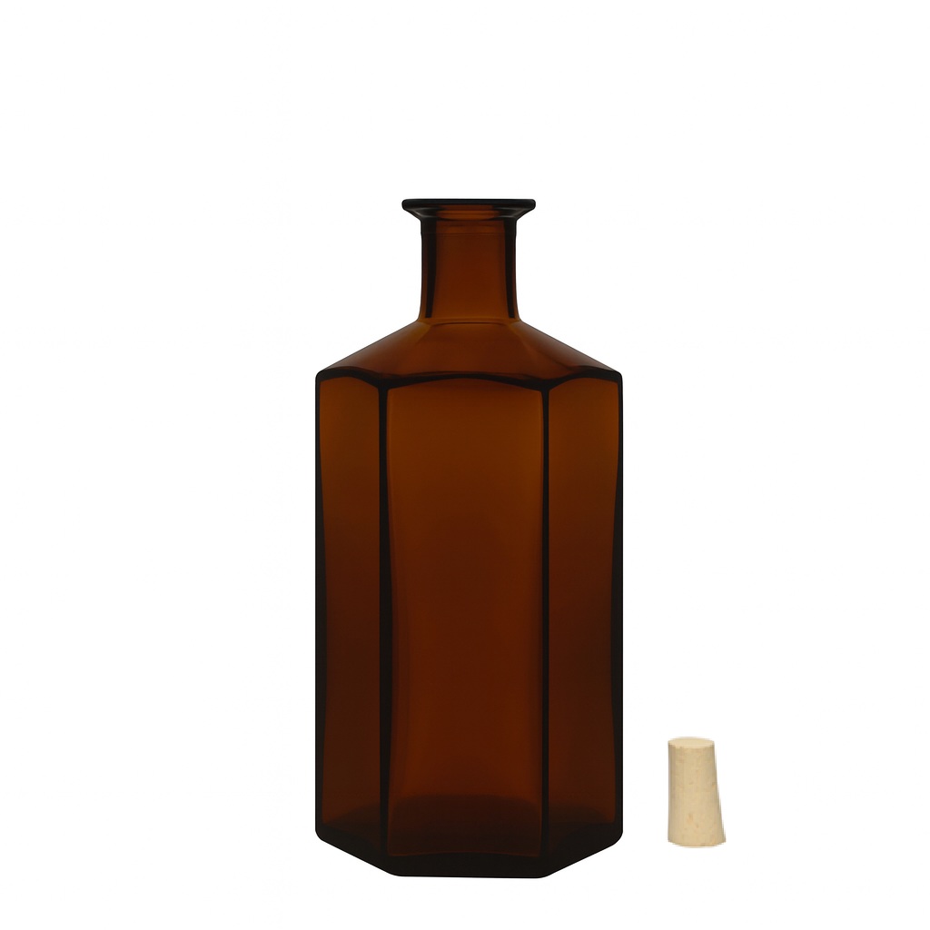 500 ml butelka szklana aptekarza 'Jimmy', sześciokątna, brązowa, wylot: korek