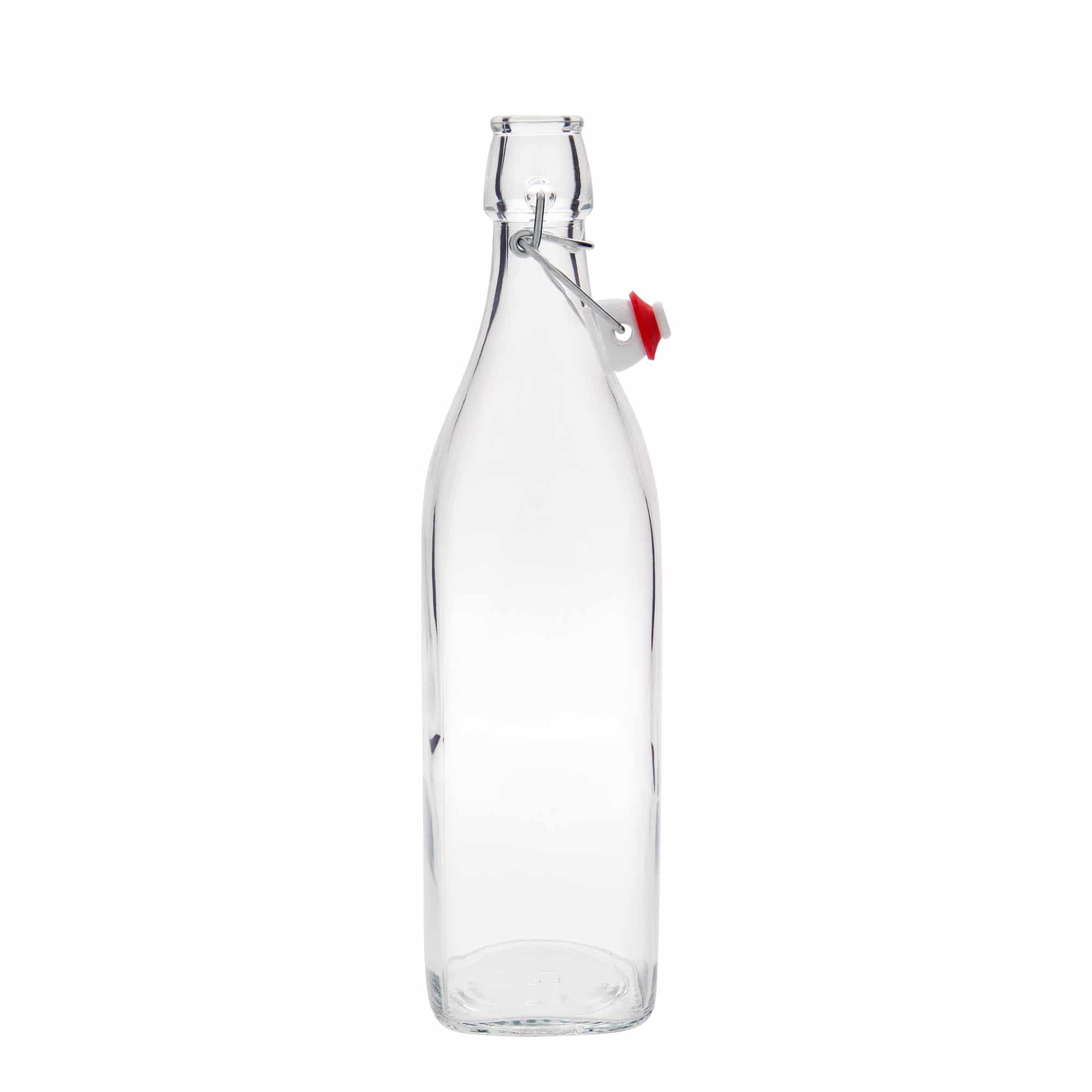 1.000 ml butelka szklana „Swing”, kwadratowa, szyjka: zamknięcie na klips