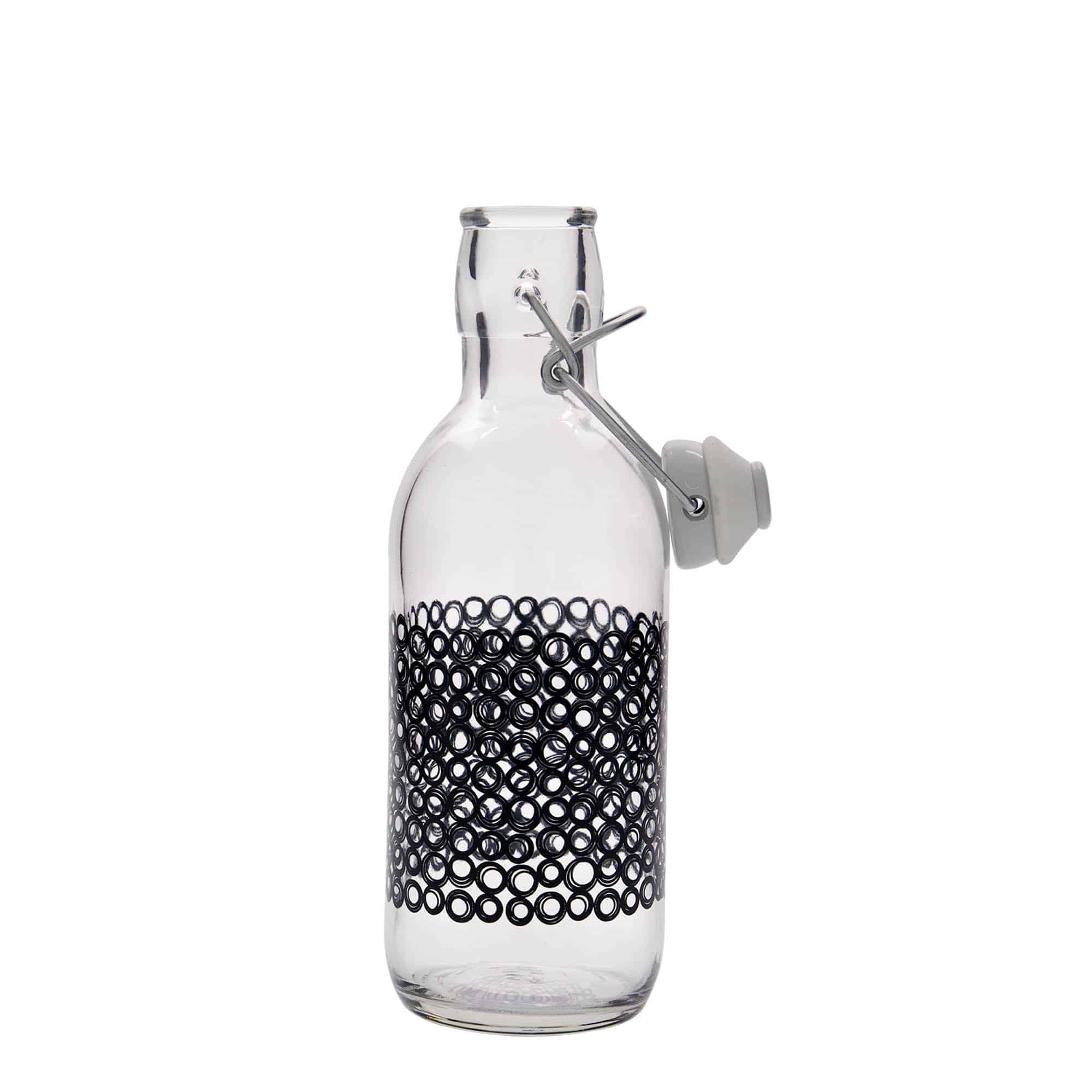 500 ml butelka szklana 'Emilia', wzór: circola nero, zamknięcie: Zamknięcie pałąkowe