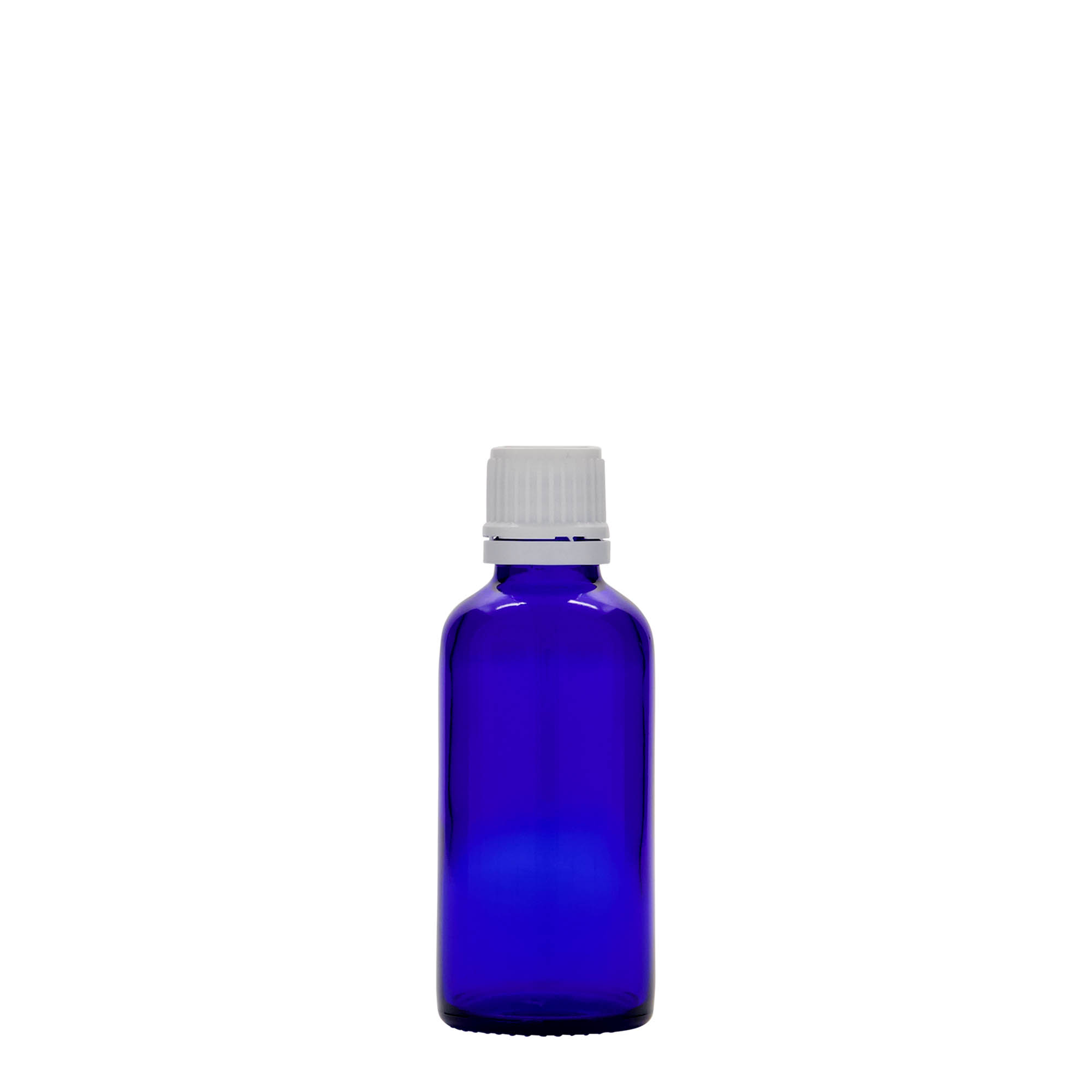 50 ml butelka medyczna, szkło, królewski niebieski, szyjka: DIN 18