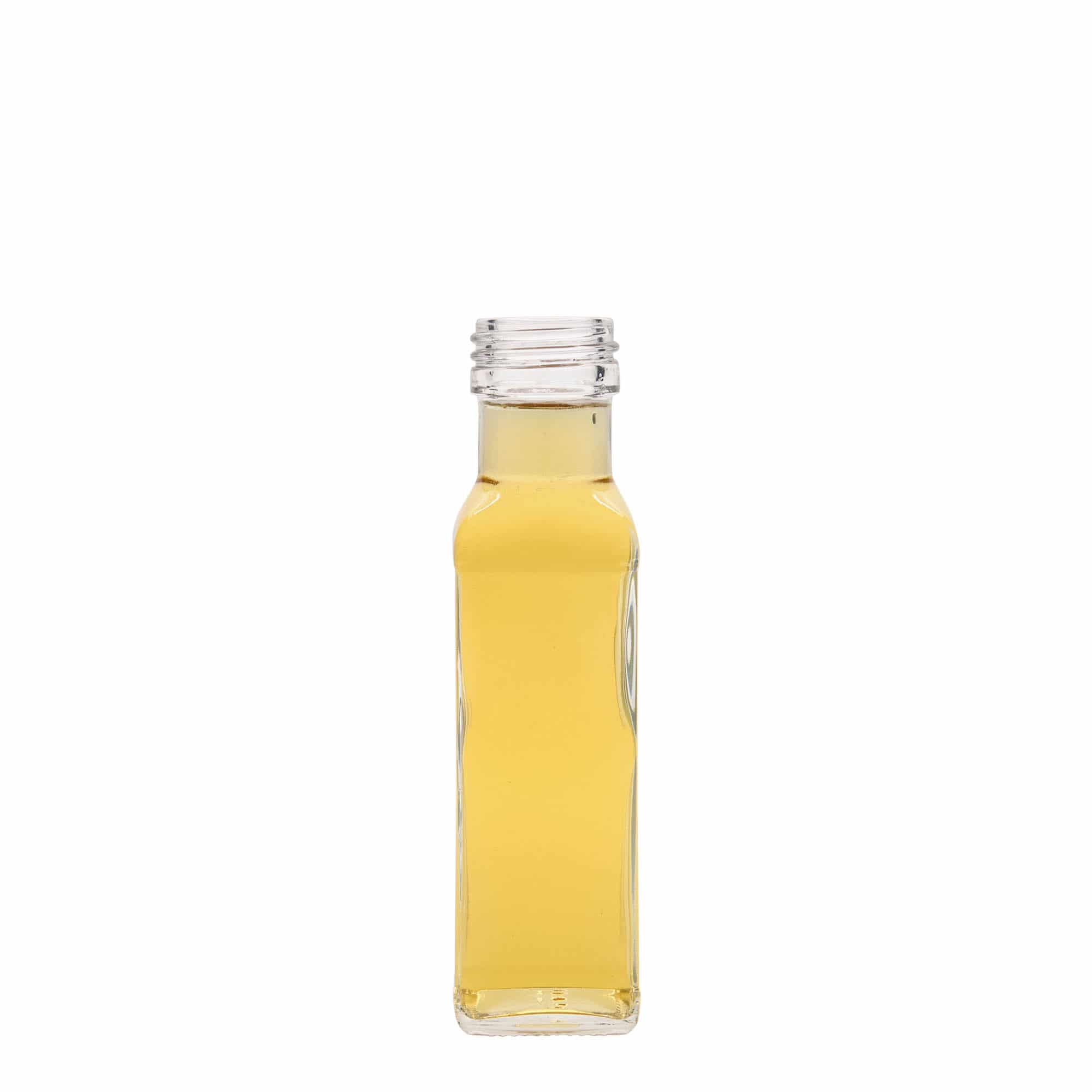 100 ml butelka szklana „Marasca”, kwadratowa, gwint: PP 31,5 100 ml butelka szklana „Marasca”, kwadratowa, gwint: PP 31,5