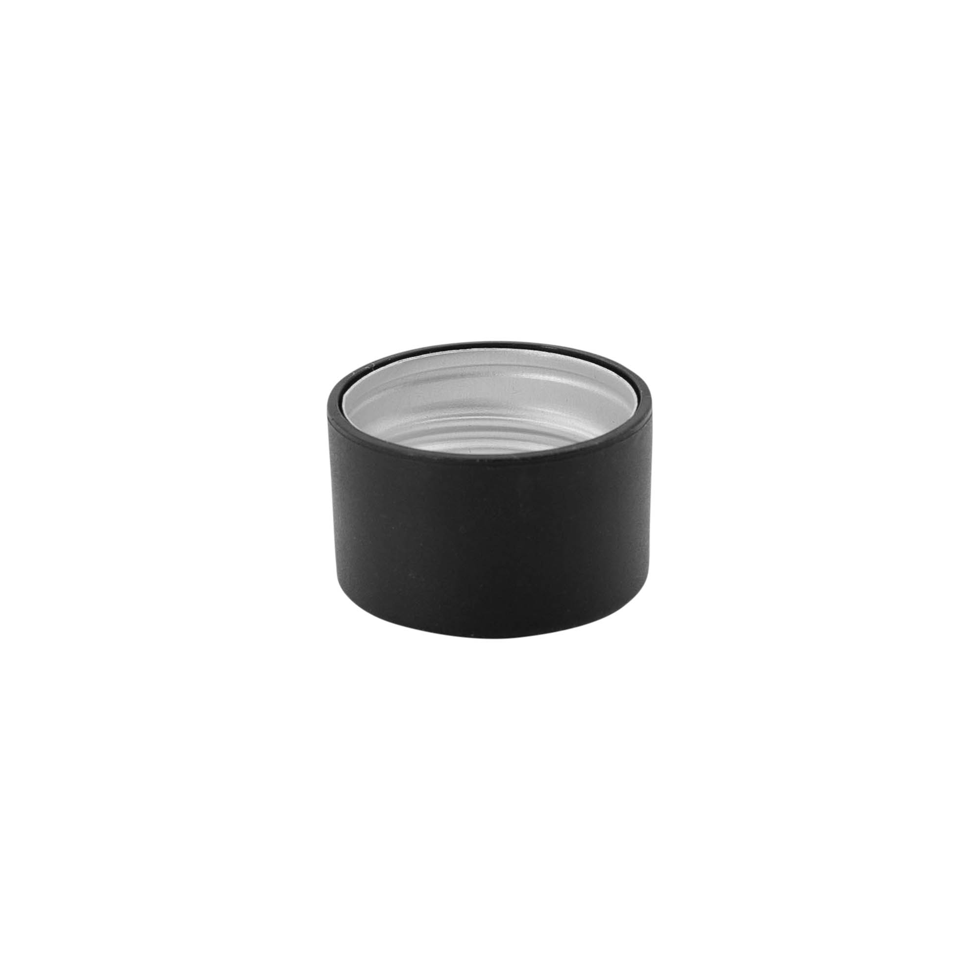 Zakrętka, metalowo-plastikowa, czarna, do gwintu: PP 28 Zakrętka, metalowo-plastikowa, czarna, do gwintu: PP 28