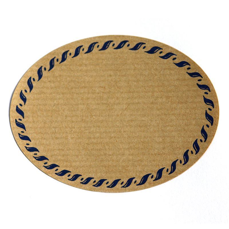 Duża etykieta naturalna 'Kordelrand', owalna, papier, kolor niebiesko-brązowy
