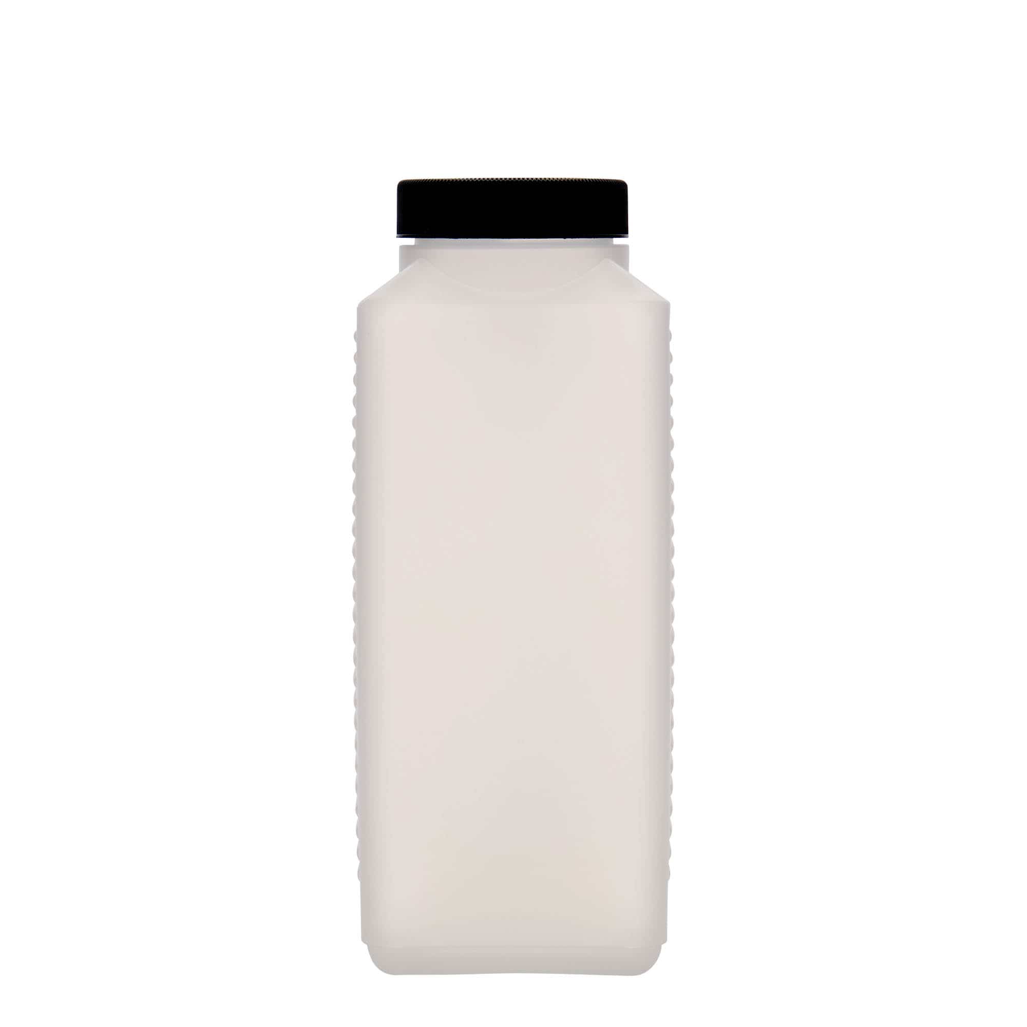 1000 ml butelka z szeroką szyjką, prostokątna, tworzywo sztuczne HDPE, kolor naturalny, zamknięcie: DIN 60 EPE
