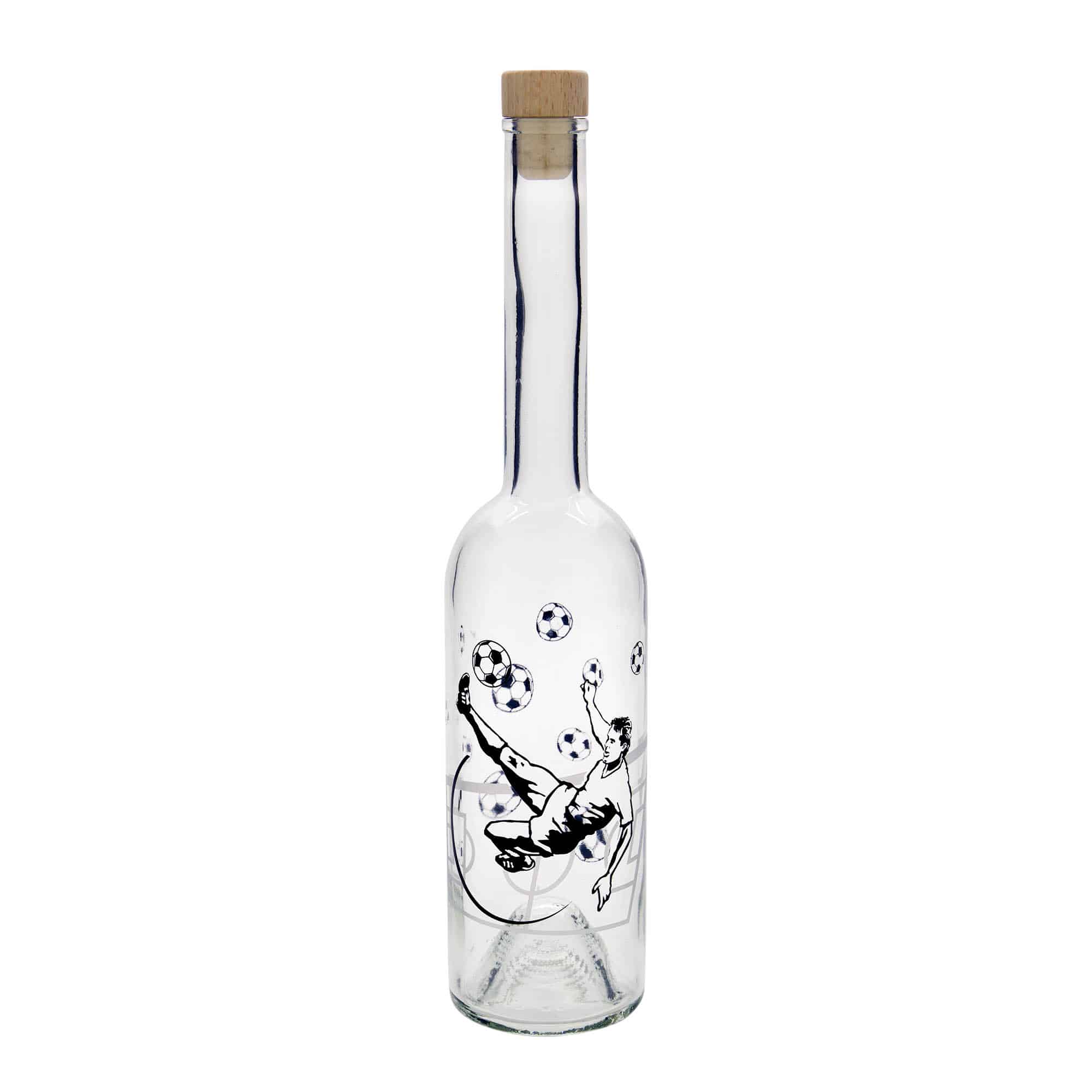 500 ml butelka szklana 'Opera', wzór: piłkarz, zamknięcie: korek