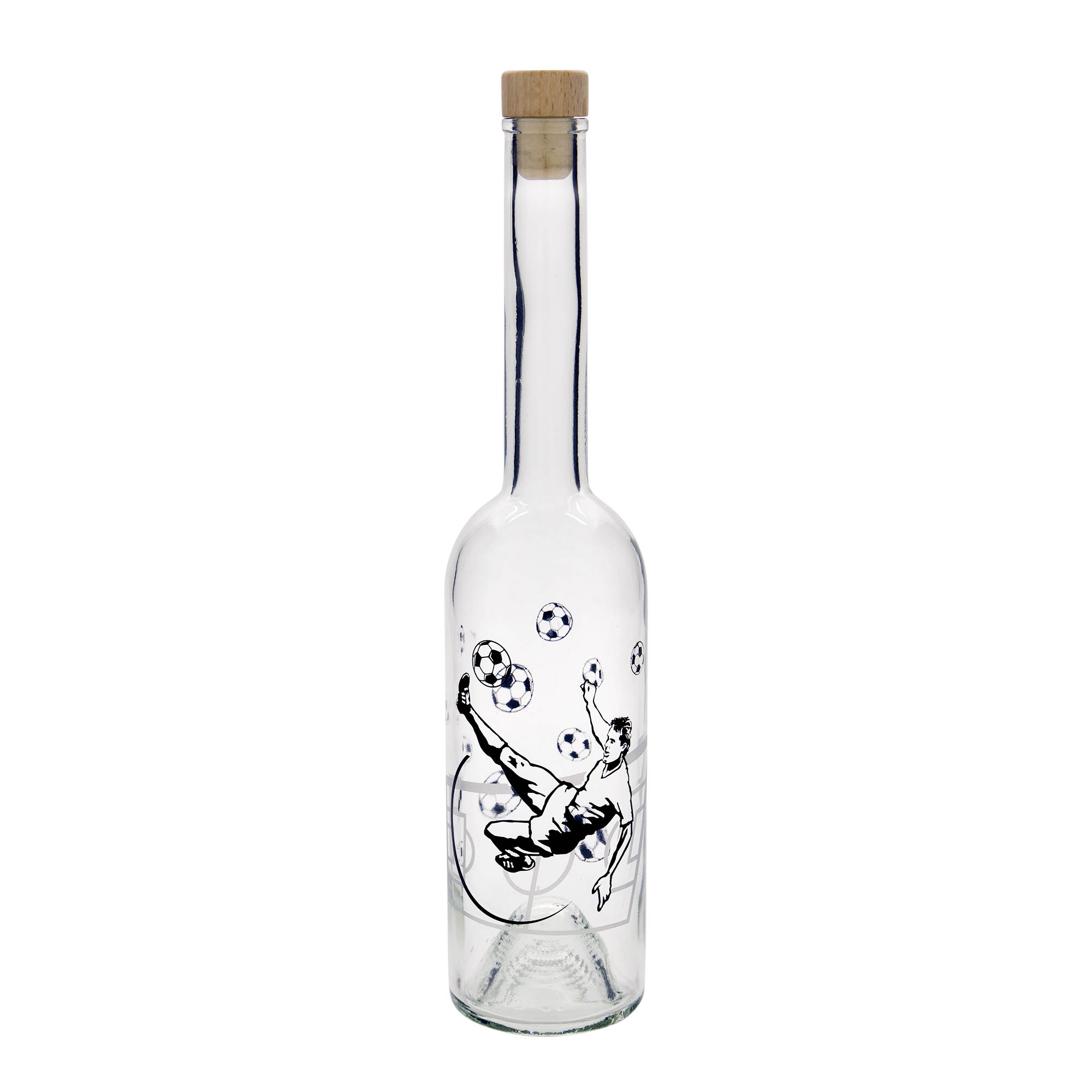 Butelka szklana 500 ml 'Opera', motyw: piłkarz, korek Butelka szklana 500 ml 'Opera', motyw: piłkarz, korek