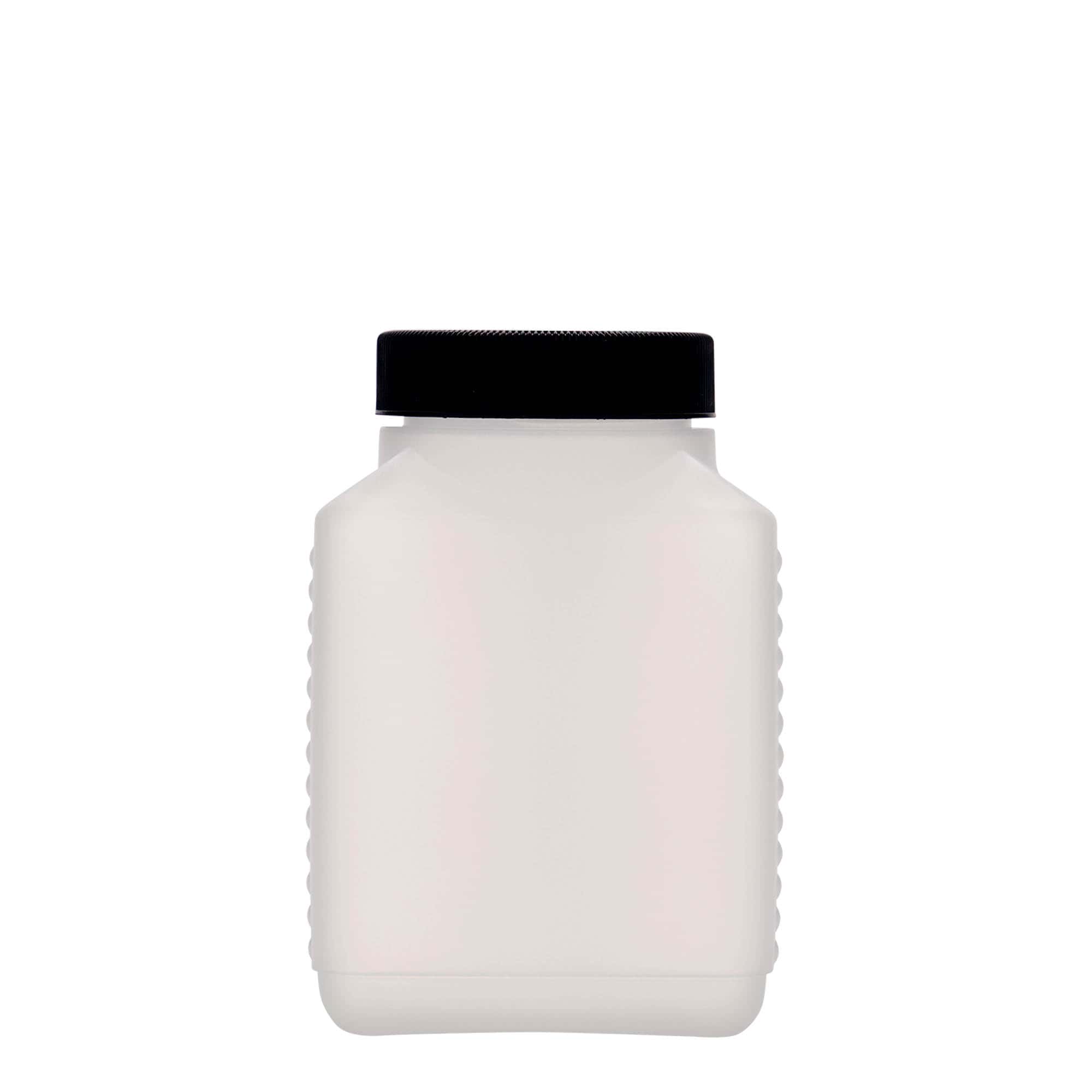 500 ml butelka z szeroką szyjką, prostokątna, tworzywo sztuczne HDPE, kolor naturalny, zamknięcie: DIN 60 EPE