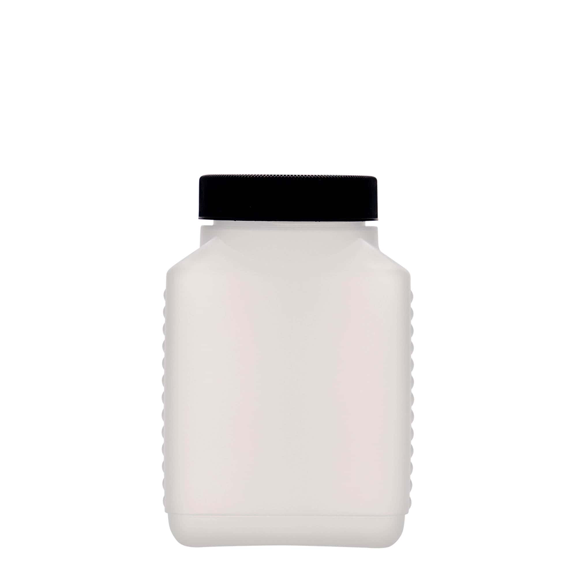 500 ml butelka z szeroką szyjką, prostokątna, plastik HDPE, naturalna, gwint: DIN 60 EPE